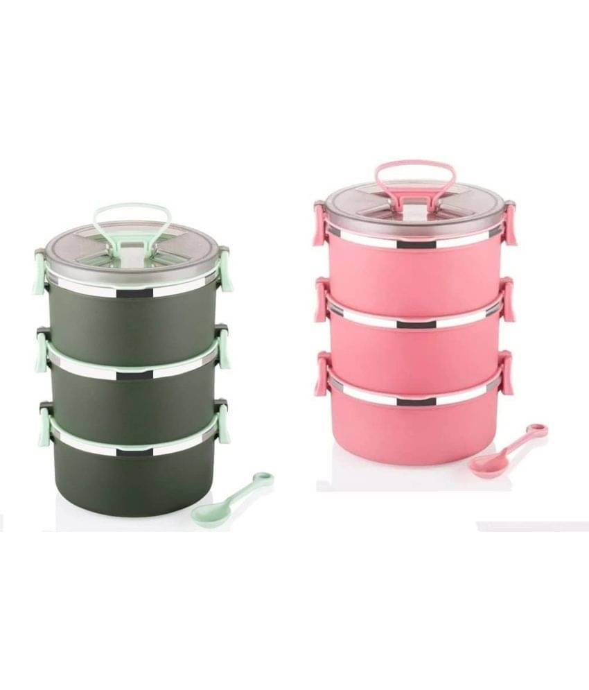 Analog Kitchenware 3 Pic 900 ML School/Office Stainless Steel Lunch Box 6 - Container ( Pack of 2 ) Analog Kitchenware 3 Pic 900 ML School/Office Stainless Steel Lunch Box 6 - Container ( Pack of 2 )