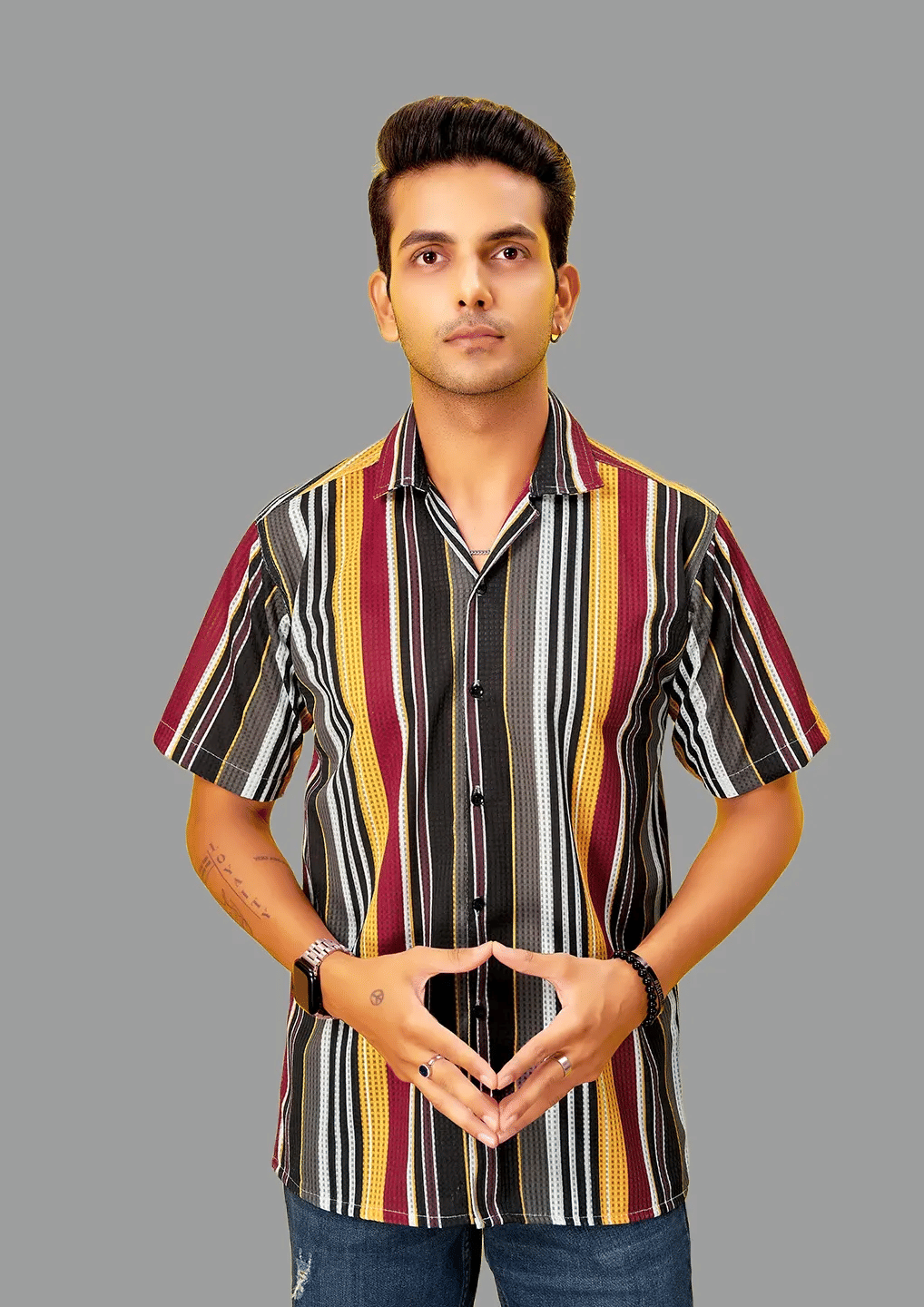 HARPITA Cotton Blend Oversized Fit Striped Half Sleeves Men's Casual Shirt - Multicolor ( Pack of 1 ) HARPITA Cotton Blend Oversized Fit Striped Half Sleeves Men's Casual Shirt - Multicolor ( Pack of 1 )