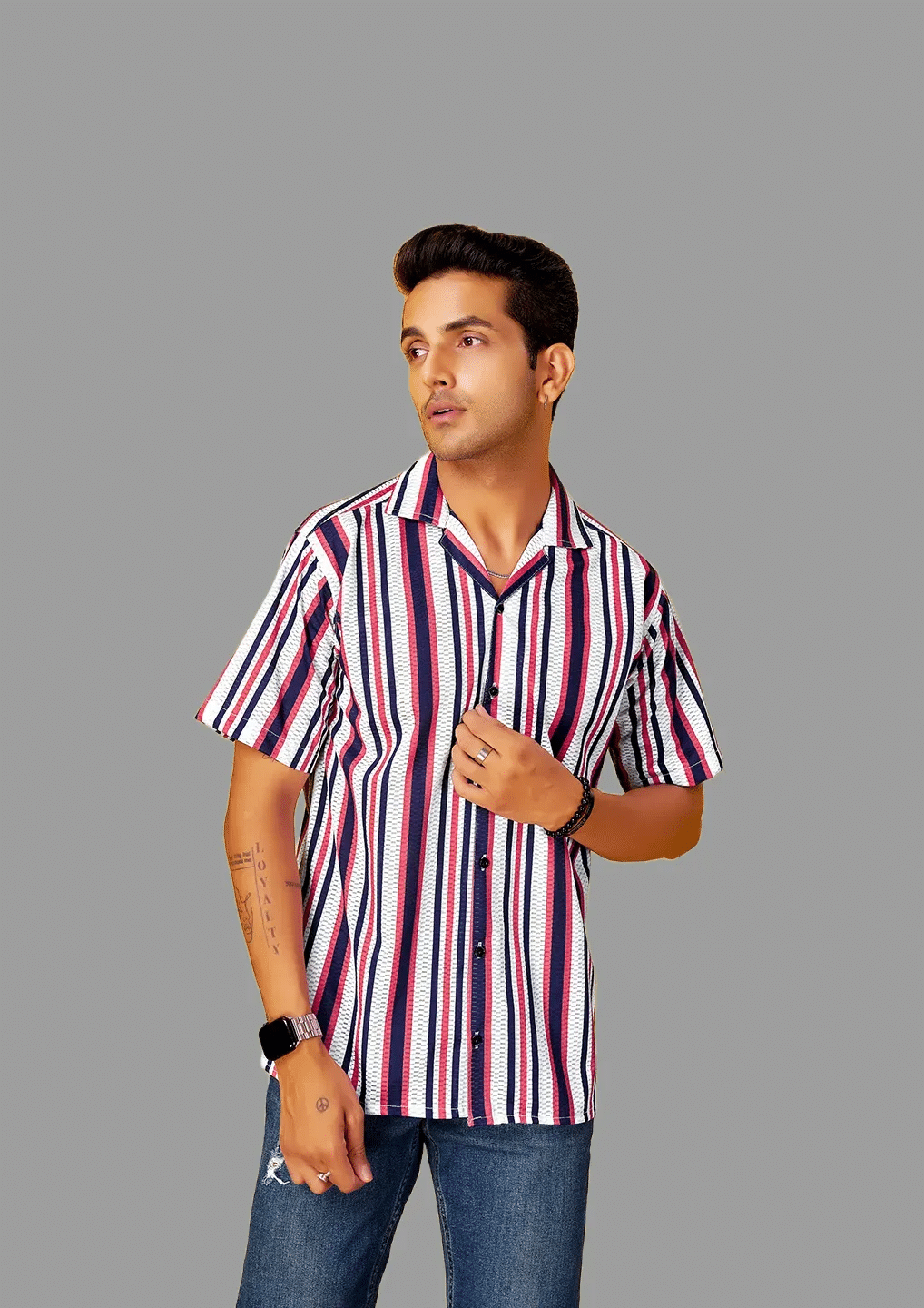 HARPITA Cotton Blend Oversized Fit Striped Half Sleeves Men's Casual Shirt - Multicolor ( Pack of 1 ) HARPITA Cotton Blend Oversized Fit Striped Half Sleeves Men's Casual Shirt - Multicolor ( Pack of 1 )