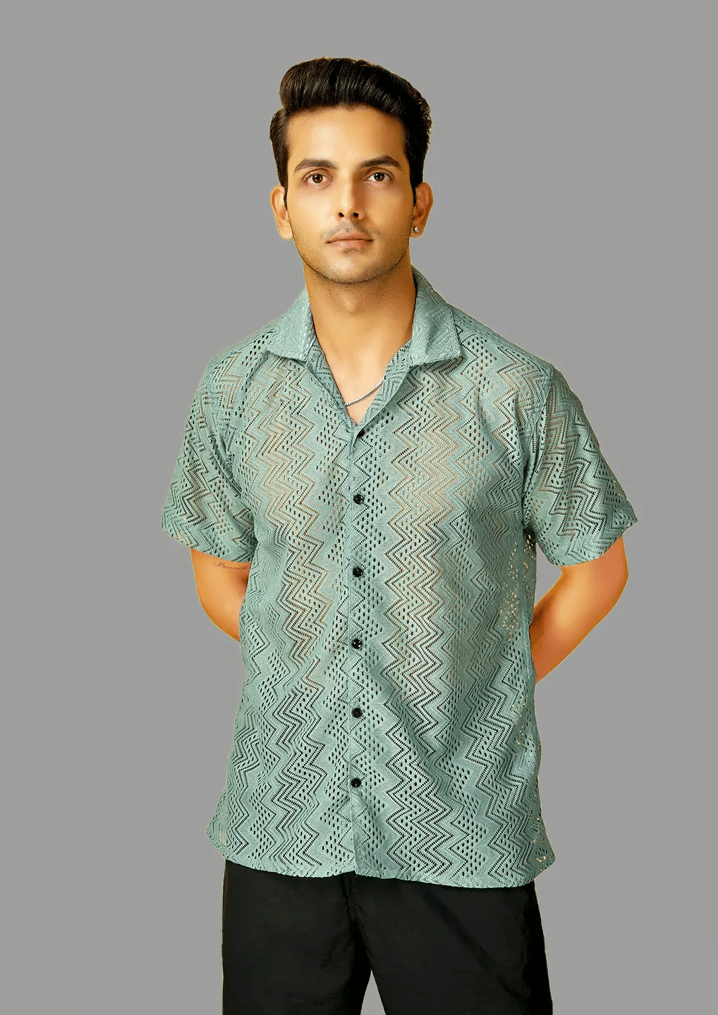 HARPITA Cotton Blend Oversized Fit Self Design Half Sleeves Men's Casual Shirt - Olive ( Pack of 1 )