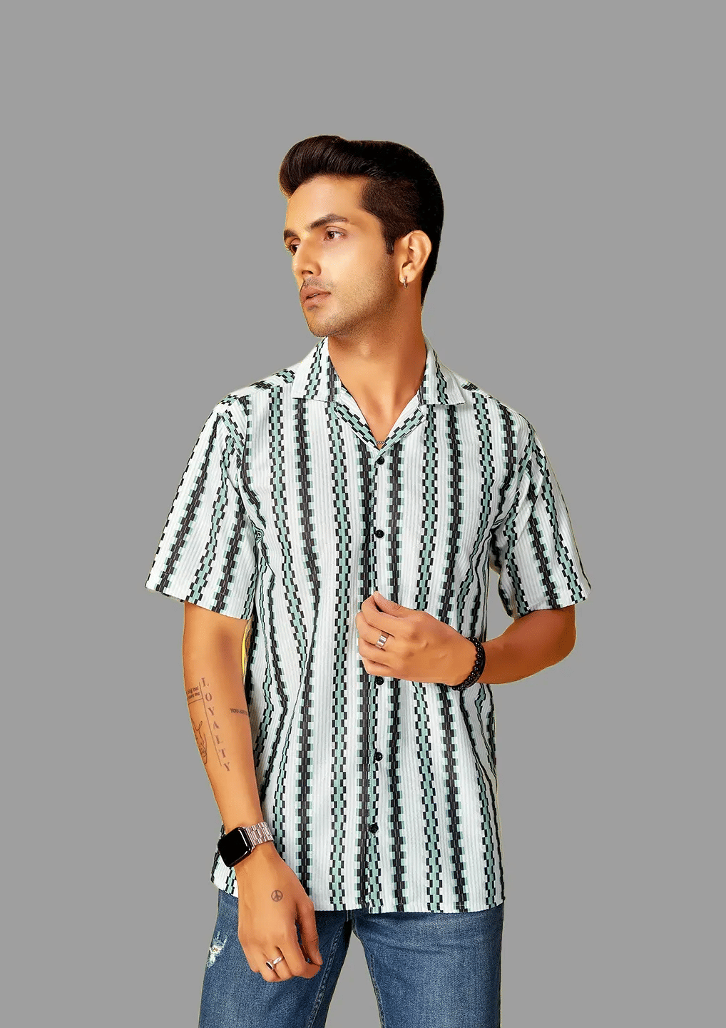    			HARPITA Cotton Blend Oversized Fit Striped Half Sleeves Men's Casual Shirt - Sea Green ( Pack of 1 )