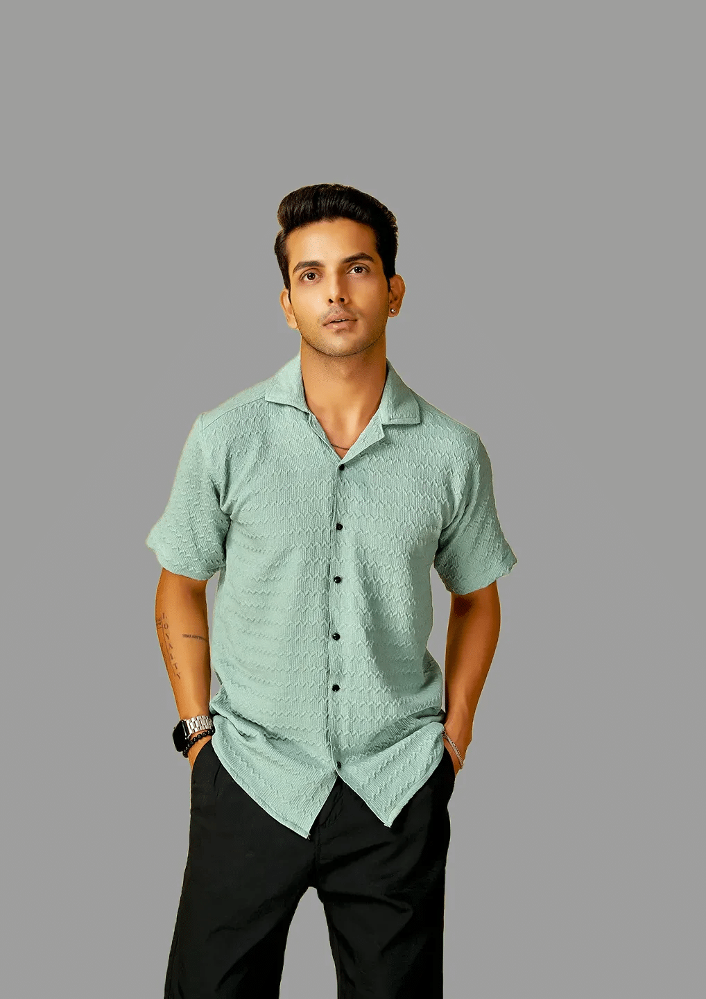 HARPITA Cotton Blend Oversized Fit Popcorn Textured Half Sleeves Men's Casual Shirt - Olive ( Pack of 1 ) HARPITA Cotton Blend Oversized Fit Popcorn Textured Half Sleeves Men's Casual Shirt - Olive ( Pack of 1 )