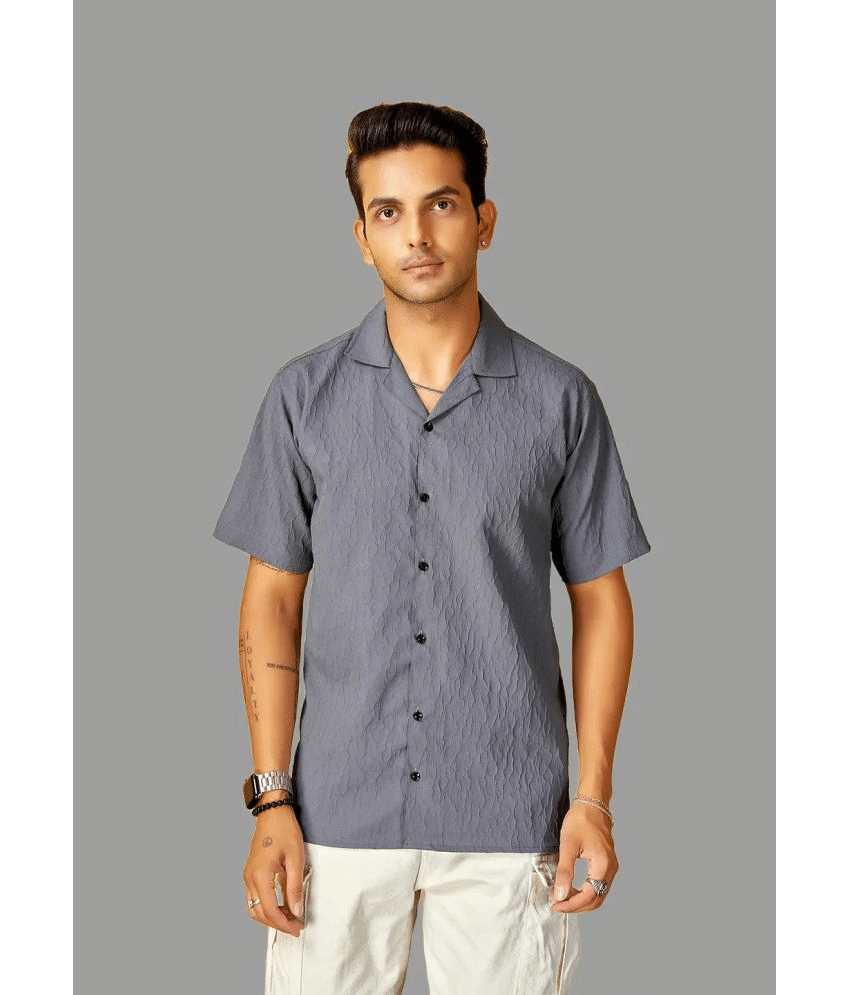 HARPITA Cotton Blend Oversized Fit Self Design Half Sleeves Men's Casual Shirt - Dark Grey ( Pack of 1 ) HARPITA Cotton Blend Oversized Fit Self Design Half Sleeves Men's Casual Shirt - Dark Grey ( Pack of 1 )