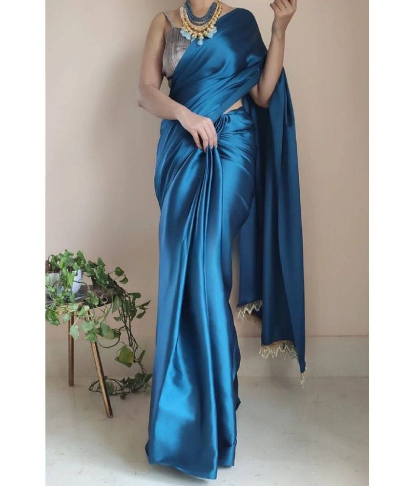 JULEE Satin Solid Saree With Unstitched Blouse Piece ( Teal ) JULEE Satin Solid Saree With Unstitched Blouse Piece ( Teal )