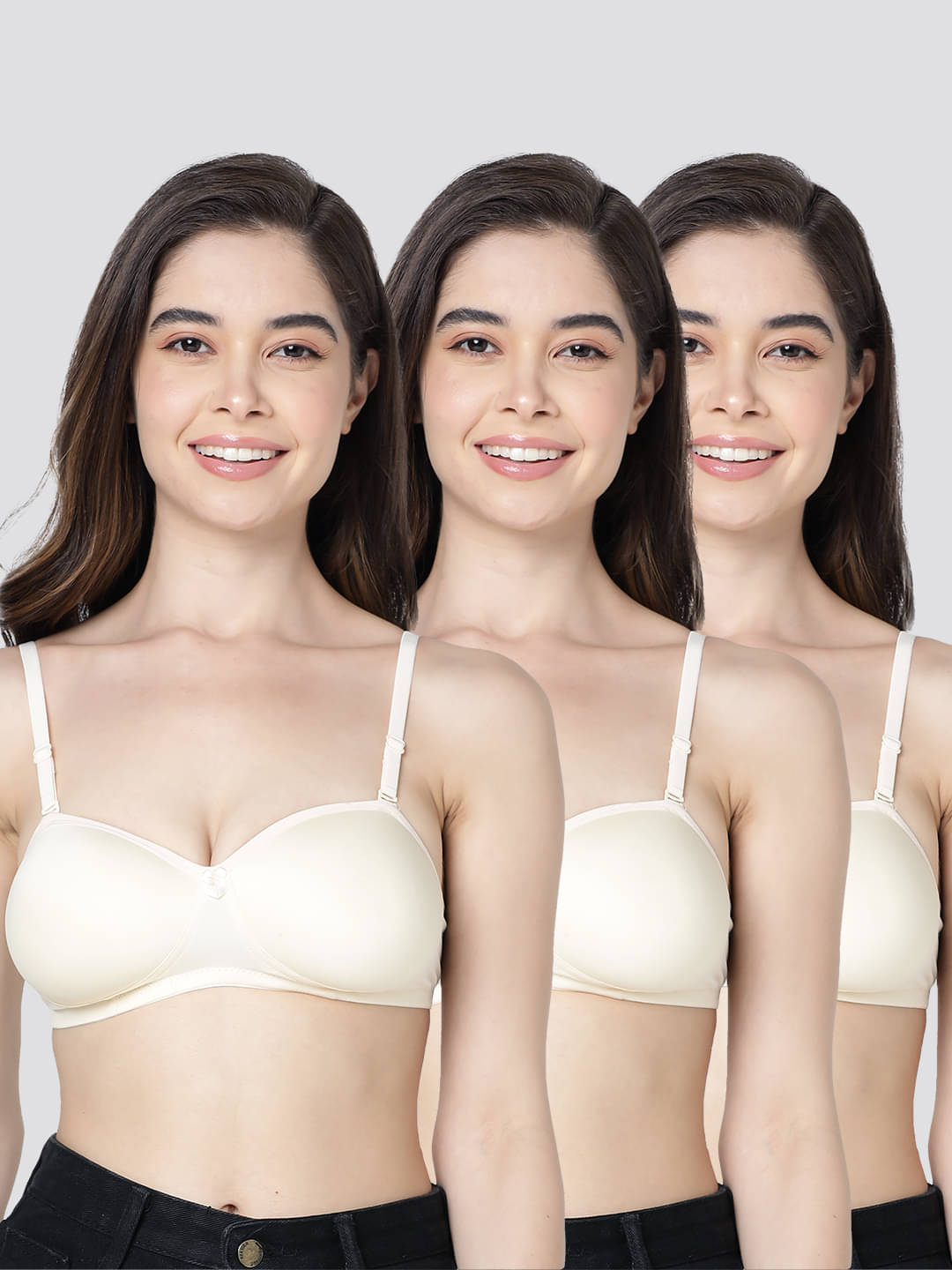 Kalyani Pack of 3 Cotton Blend Lightly Padded Women's T-Shirt Bra ( Beige ) LESLIE Kalyani Pack of 3 Cotton Blend Lightly Padded Women's T-Shirt Bra ( Beige ) LESLIE