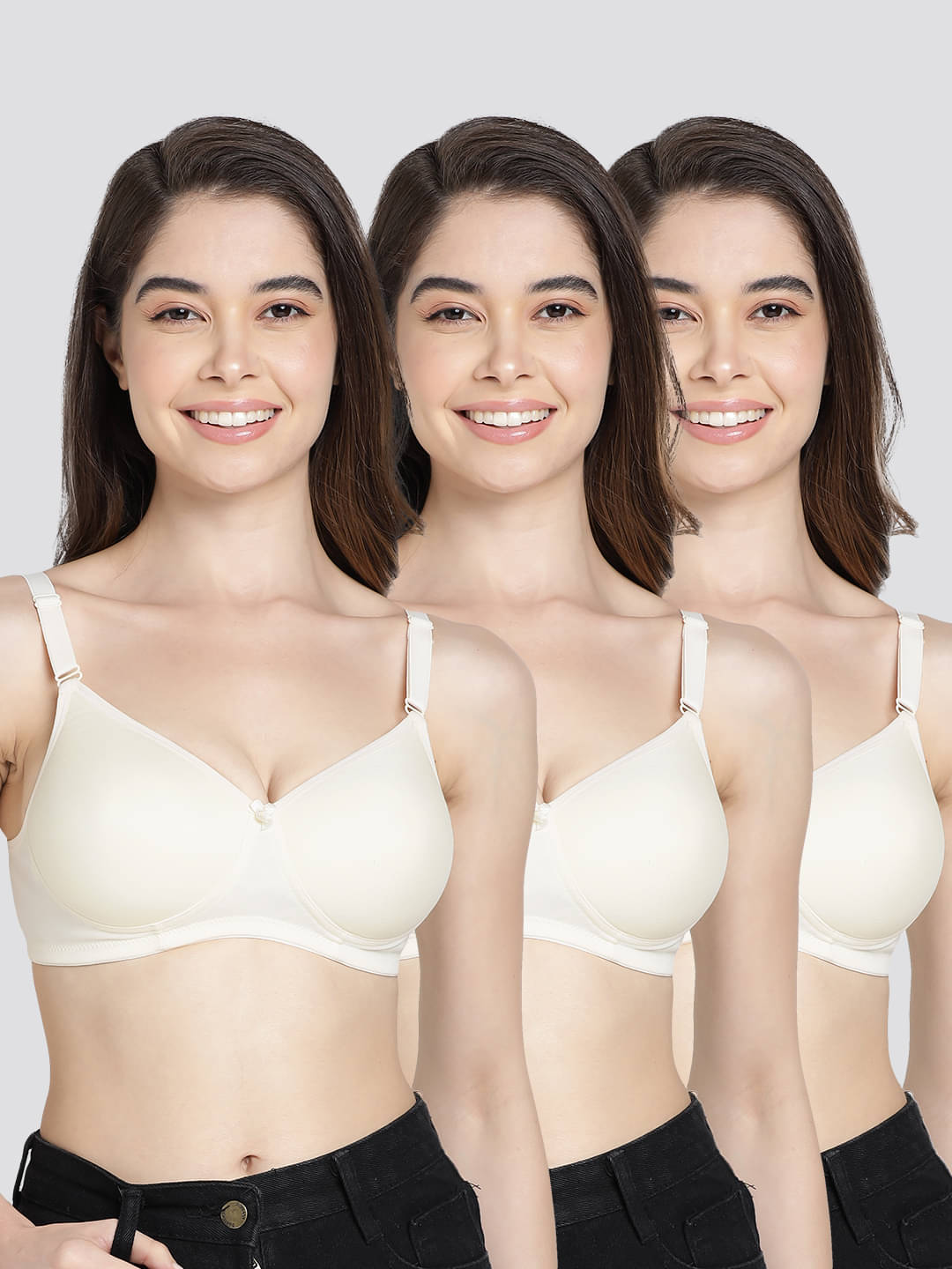 Kalyani Pack of 3 Cotton Blend Lightly Padded Women's T-Shirt Bra ( Beige ) CHERRY     			Kalyani Pack of 3 Cotton Blend Lightly Padded Women's T-Shirt Bra ( Beige ) CHERRY