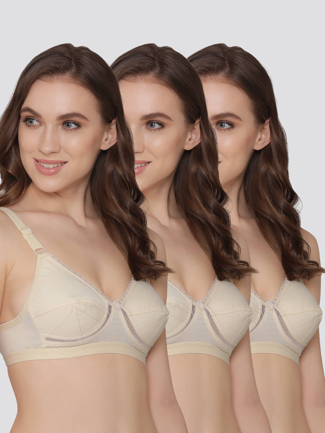 Kalyani Pack of 3 Cotton Blend Non Padded Women's Everyday Bra ( Beige ) DIKSHA