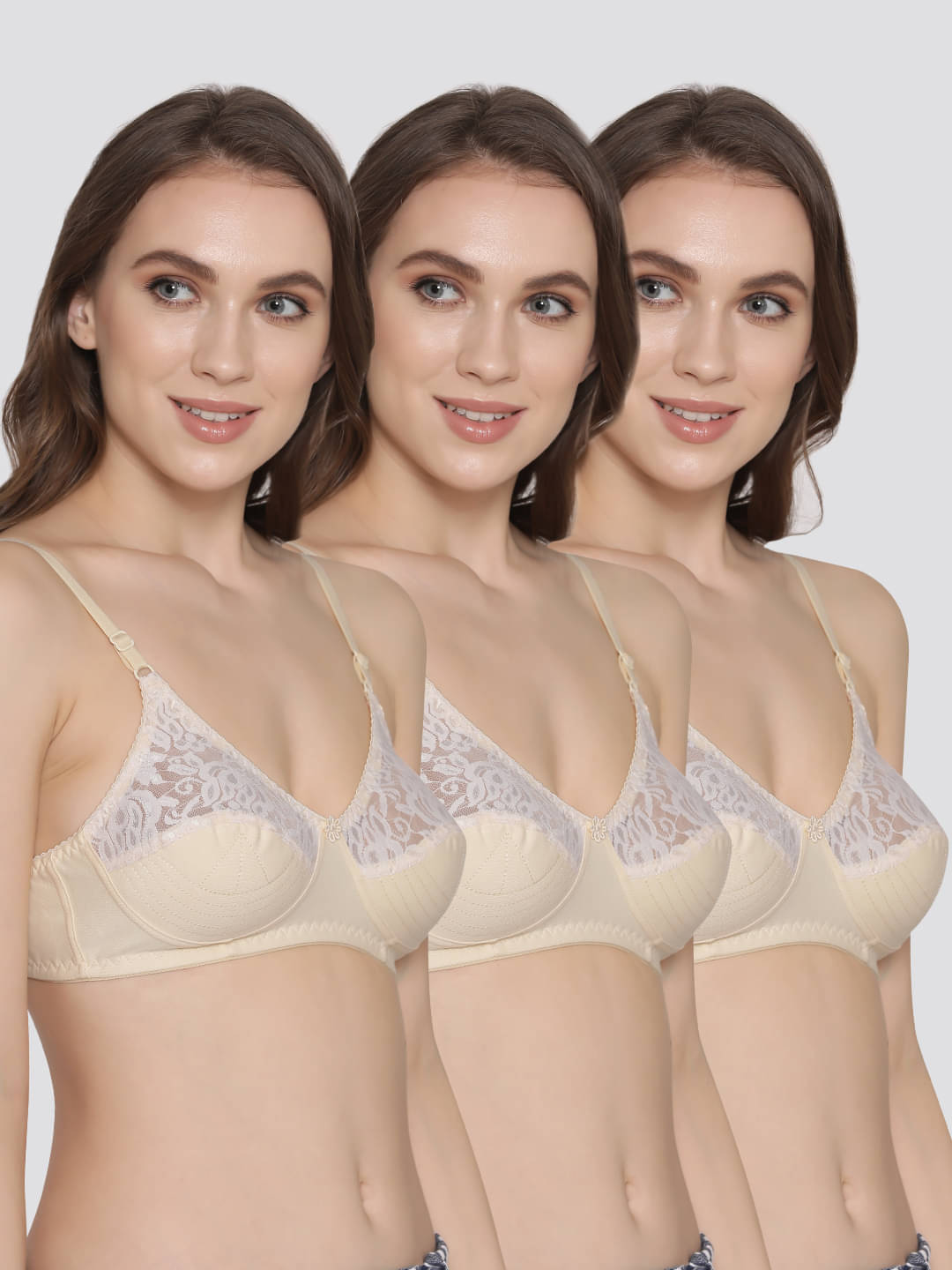     			Kalyani Pack of 3 Net Non Padded Women's Everyday Bra ( Beige ) DEEPALI