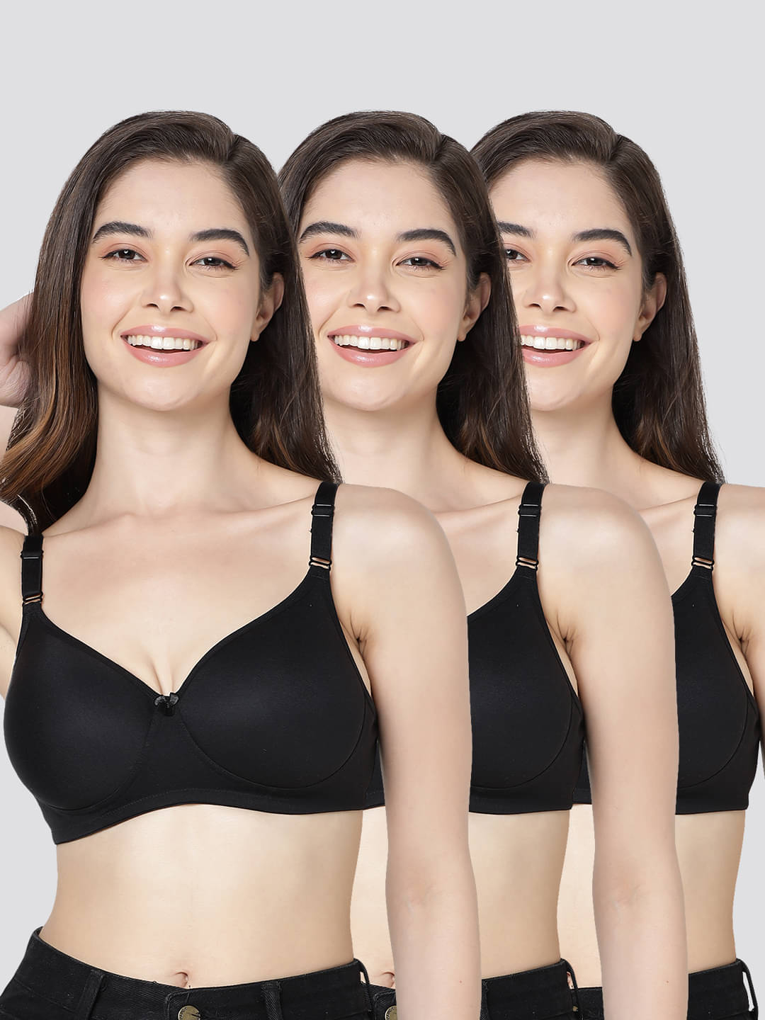 Kalyani Pack of 3 Cotton Blend Lightly Padded Women's Plunge Bra ( Black ) CHERRY Kalyani Pack of 3 Cotton Blend Lightly Padded Women's Plunge Bra ( Black ) CHERRY