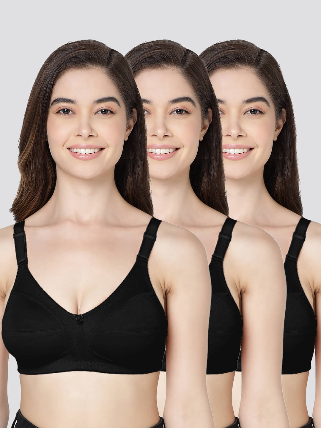     			Kalyani Pack of 3 Cotton Blend Non Padded Women's Minimizer Bra ( Black ) ANAYA