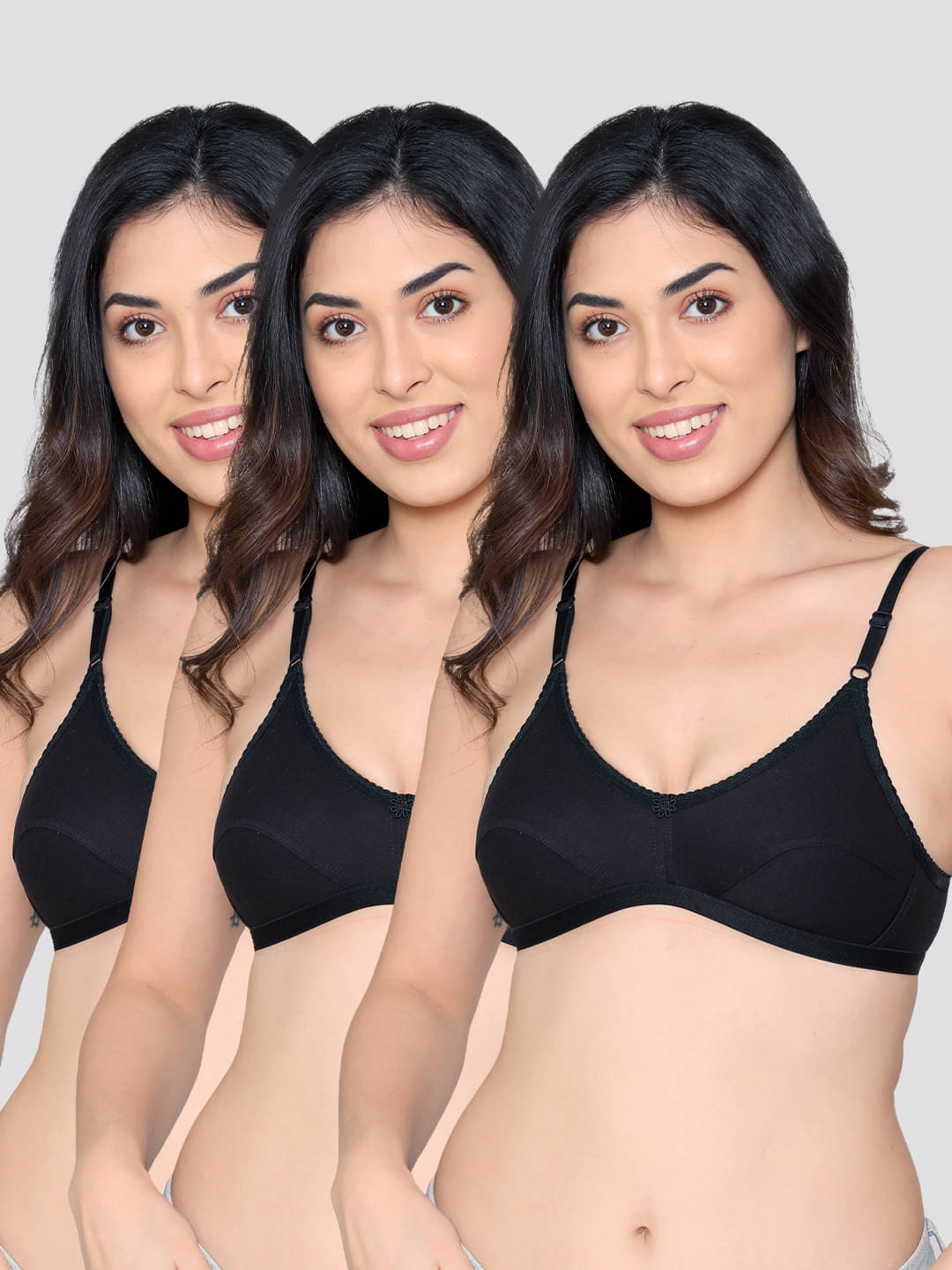 Kalyani Pack of 3 Cotton Blend Non Padded Women's Everyday Bra ( Black ) VIDHI     			Kalyani Pack of 3 Cotton Blend Non Padded Women's Everyday Bra ( Black ) VIDHI