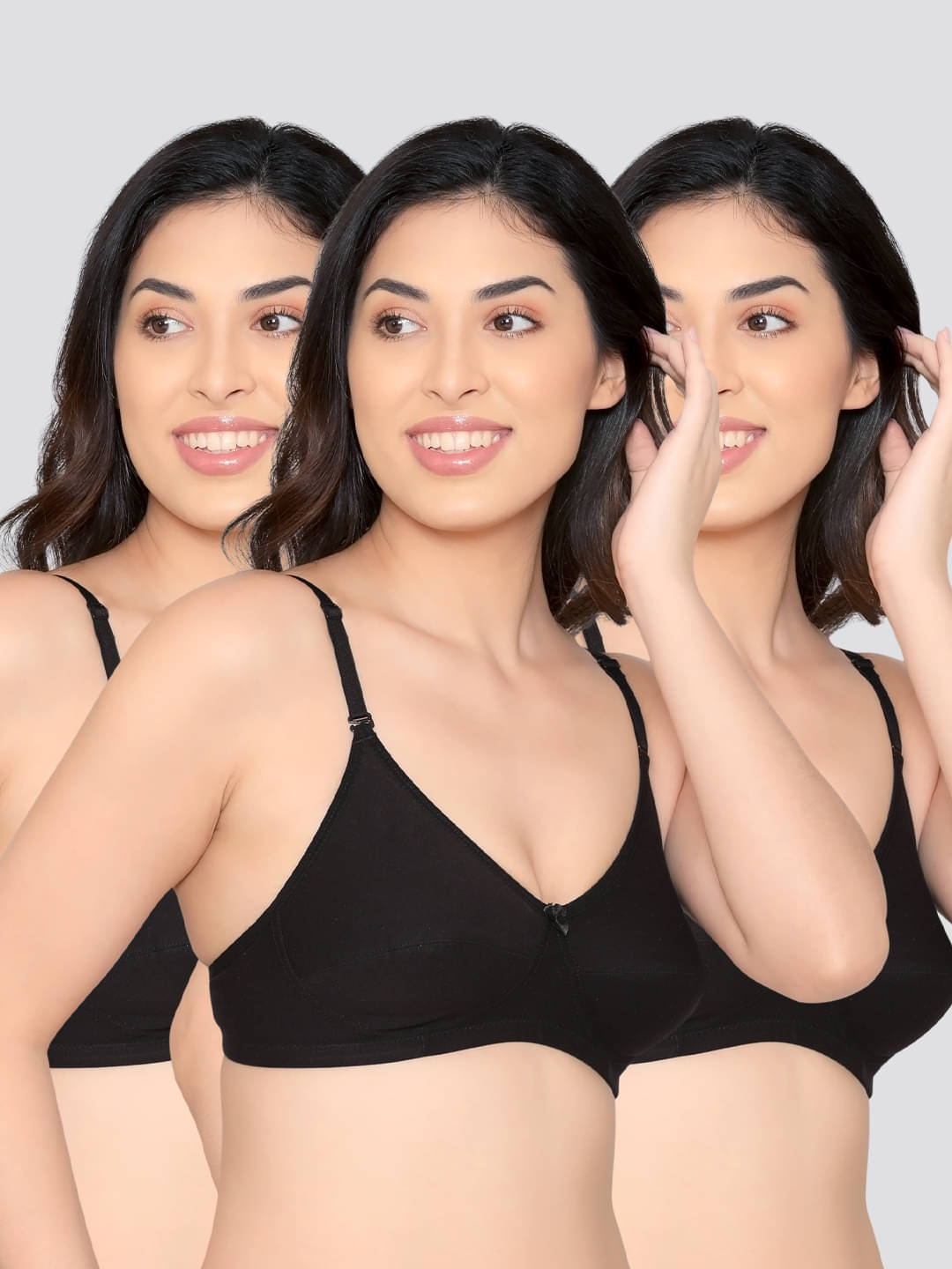 Kalyani Pack of 3 Cotton Non Padded Women's Everyday Bra ( Black ) WAMIKA Kalyani Pack of 3 Cotton Non Padded Women's Everyday Bra ( Black ) WAMIKA