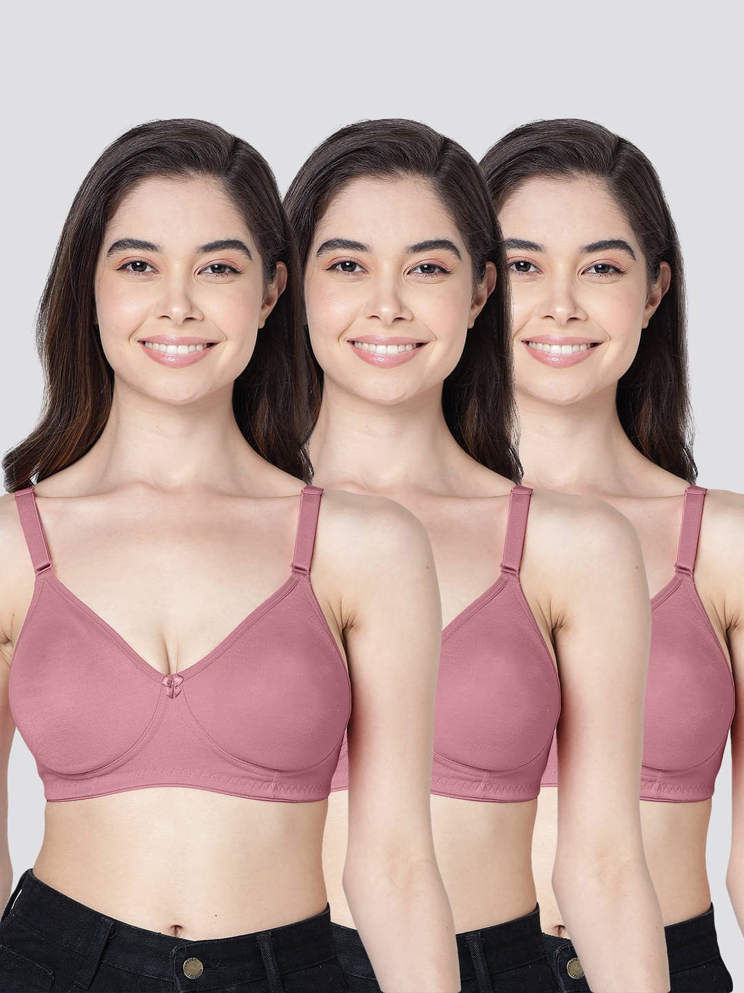 Kalyani Pack of 3 Cotton Blend Non Padded Women's T-Shirt Bra ( Burgundy ) EVLYN Kalyani Pack of 3 Cotton Blend Non Padded Women's T-Shirt Bra ( Burgundy ) EVLYN