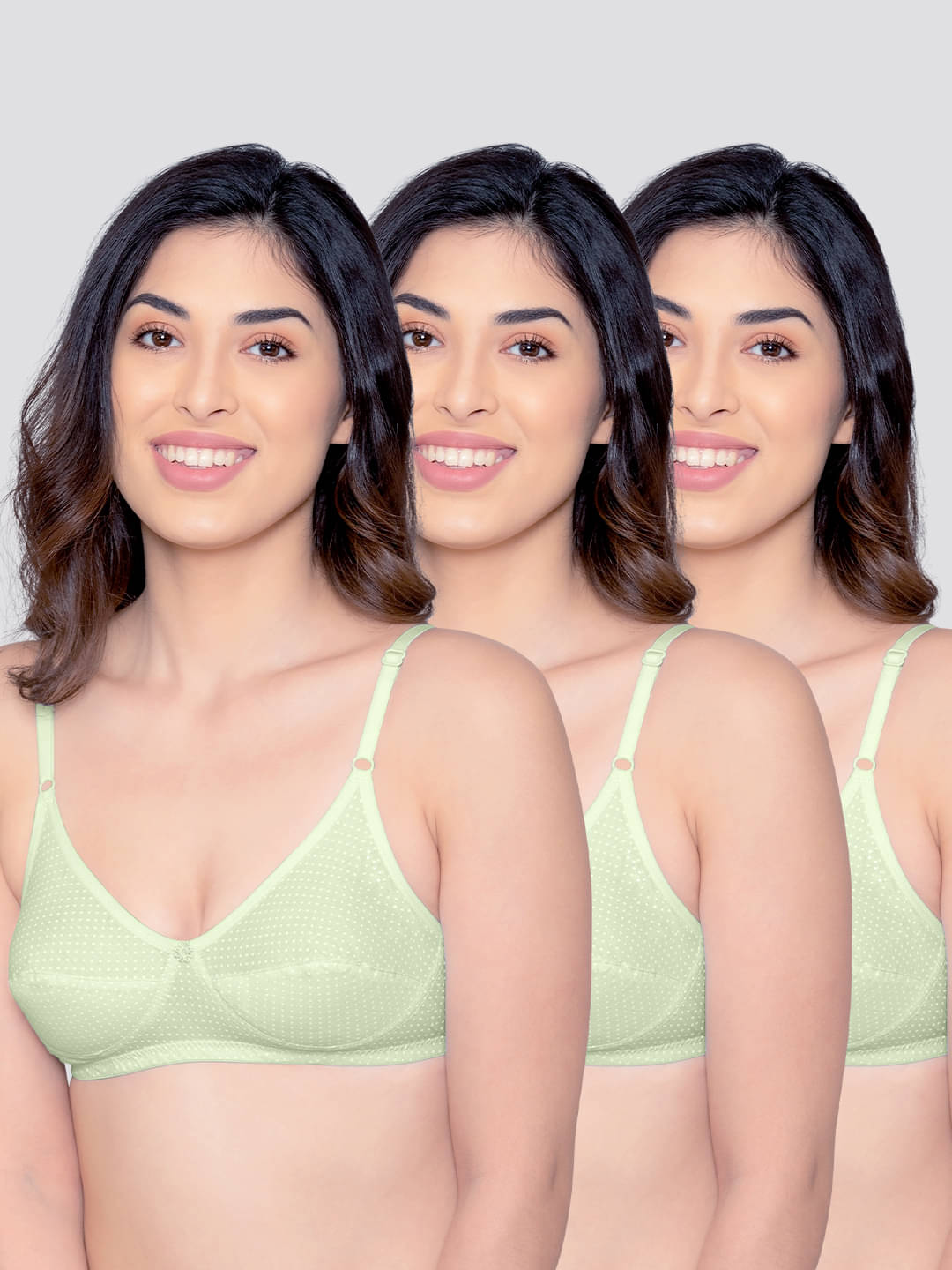     			Kalyani Pack of 3 Cotton Non Padded Women's Everyday Bra ( Green ) ELIN