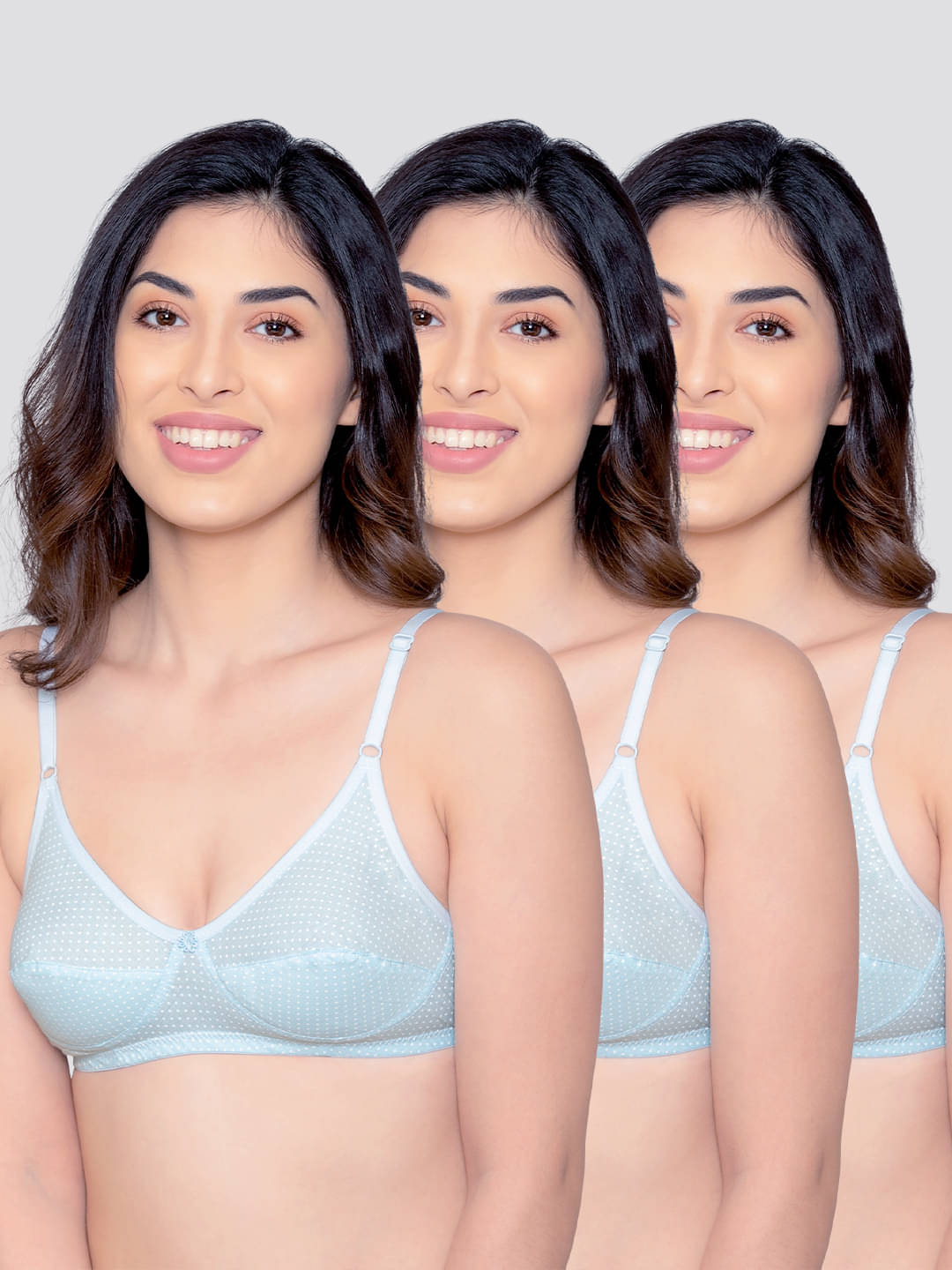 Kalyani Pack of 3 Cotton Non Padded Women's Everyday Bra ( Light Blue ) ELIN Kalyani Pack of 3 Cotton Non Padded Women's Everyday Bra ( Light Blue ) ELIN