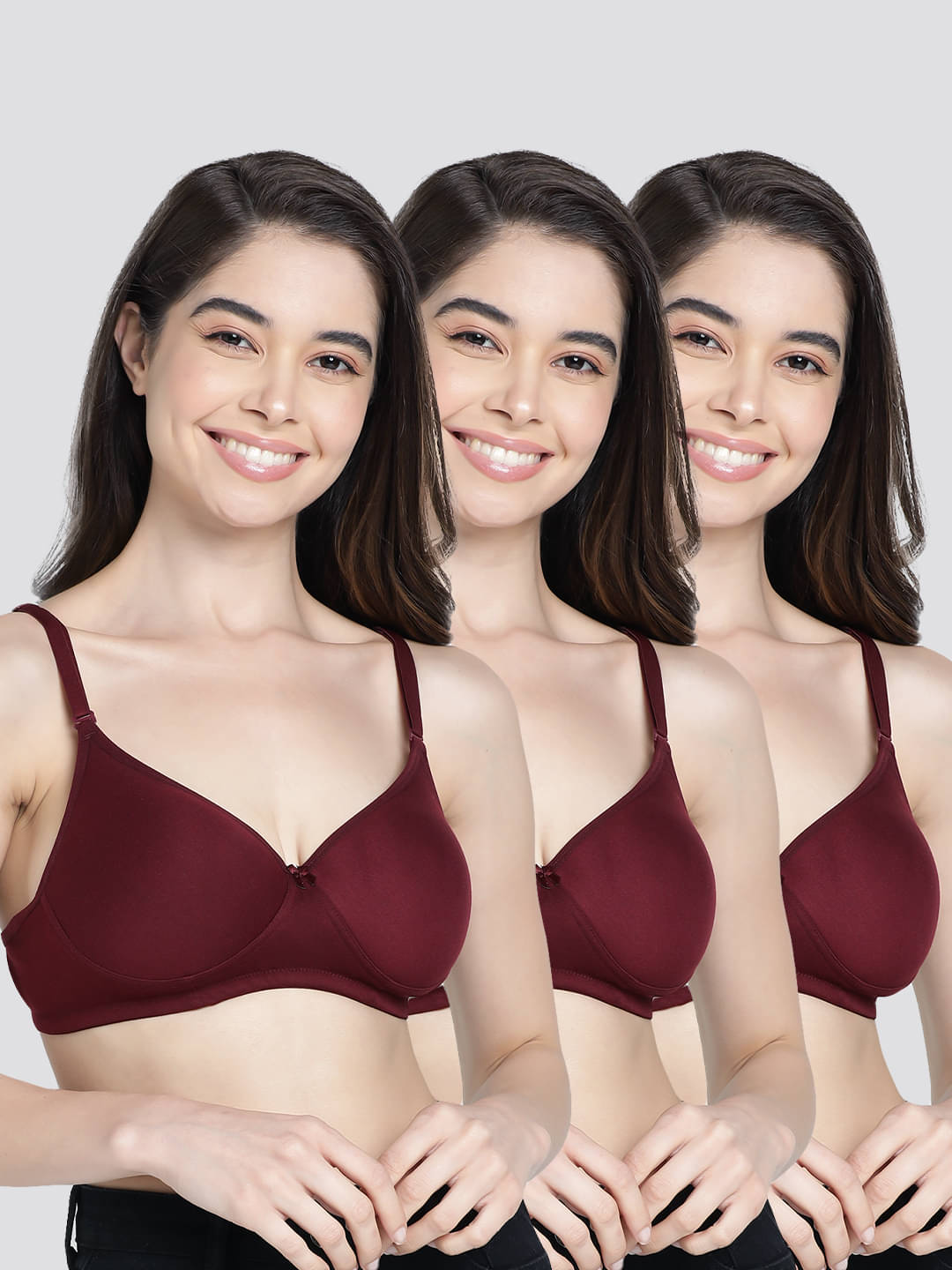     			Kalyani Pack of 3 Cotton Blend Lightly Padded Women's T-Shirt Bra ( Maroon ) EMILY