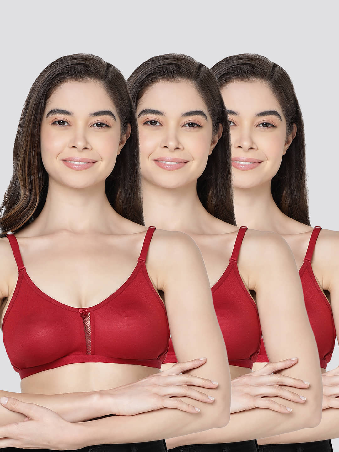 Kalyani Pack of 3 Cotton Blend Non Padded Women's T-Shirt Bra ( Maroon ) GLORIA