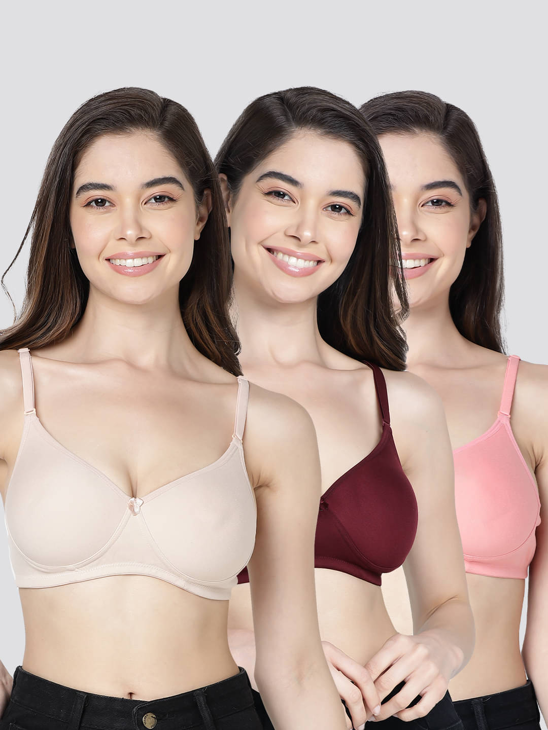     			Kalyani Pack of 3 Cotton Blend Lightly Padded Women's Plunge Bra ( Multicolor ) EMILY