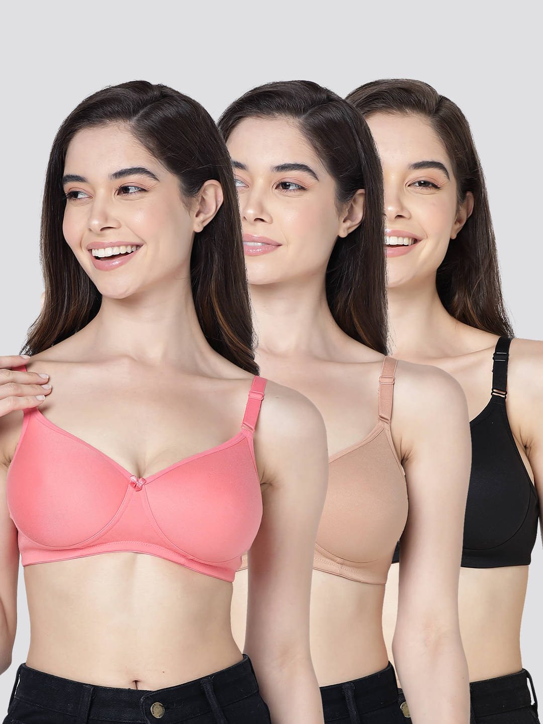     			Kalyani Pack of 3 Cotton Blend Lightly Padded Women's T-Shirt Bra ( Multicolor ) CHERRY