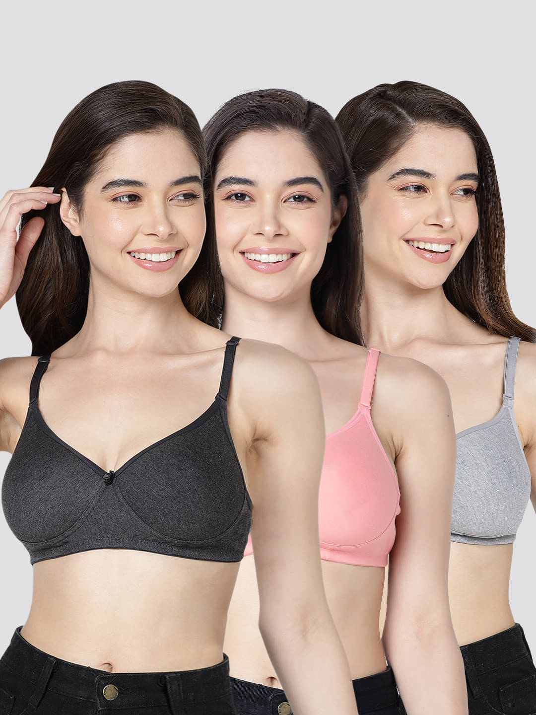 Kalyani Pack of 3 Cotton Blend Lightly Padded Women's T-Shirt Bra ( Multicolor ) EMILY Kalyani Pack of 3 Cotton Blend Lightly Padded Women's T-Shirt Bra ( Multicolor ) EMILY