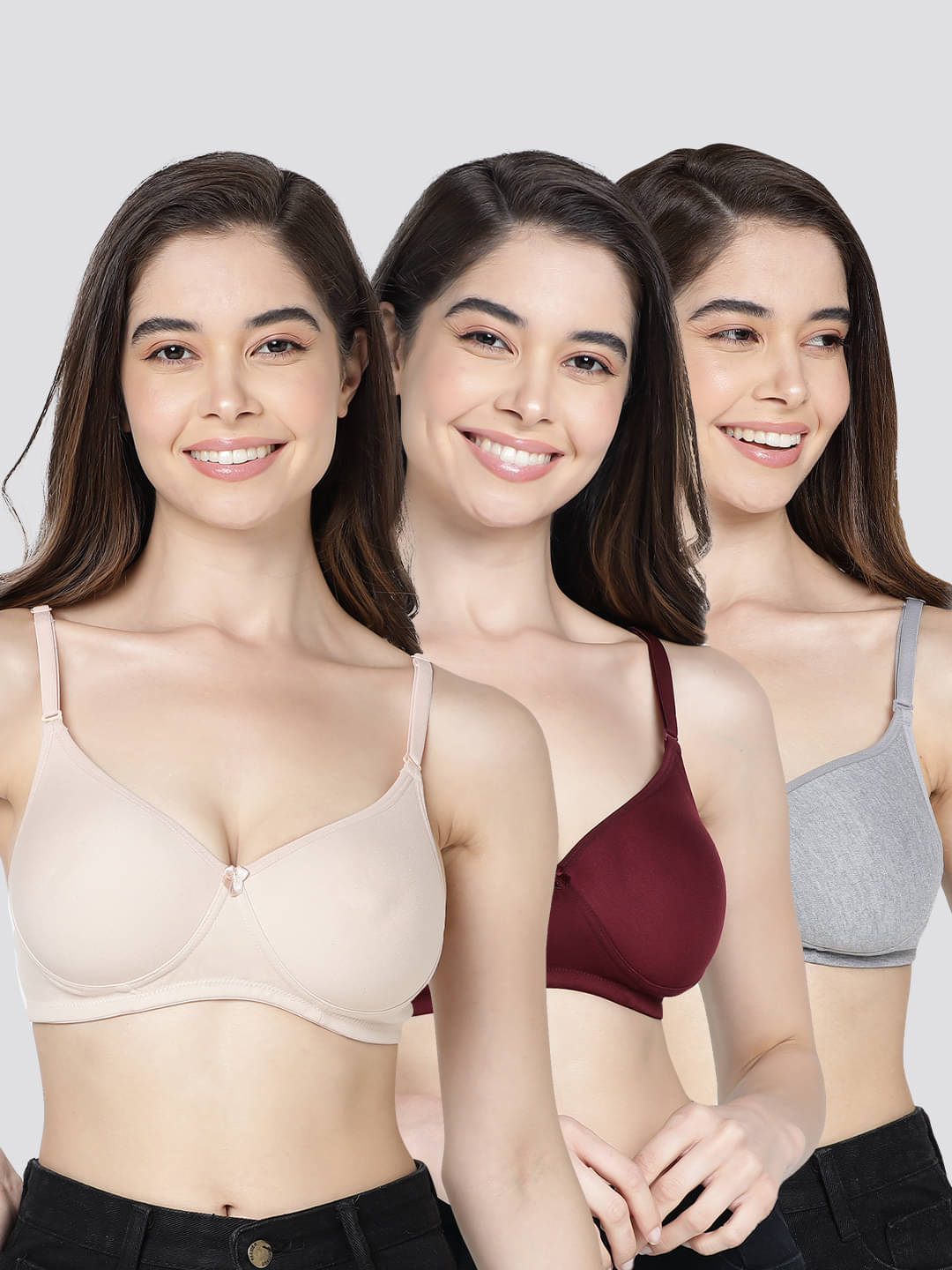 Kalyani Pack of 3 Cotton Blend Lightly Padded Women's T-Shirt Bra ( Multicolor ) EMILY Kalyani Pack of 3 Cotton Blend Lightly Padded Women's T-Shirt Bra ( Multicolor ) EMILY