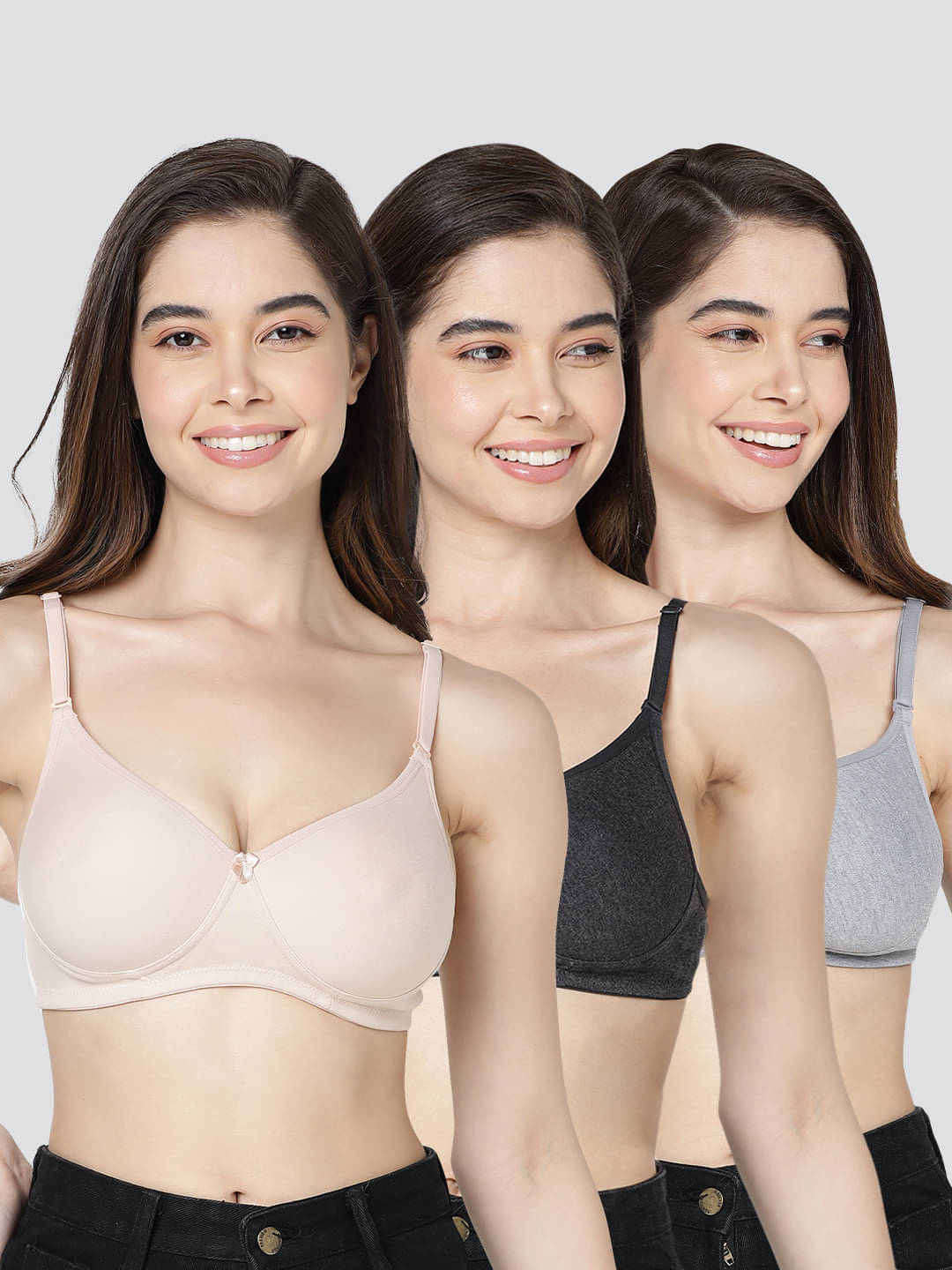     			Kalyani Pack of 3 Cotton Blend Lightly Padded Women's T-Shirt Bra ( Multicolor ) EMILY