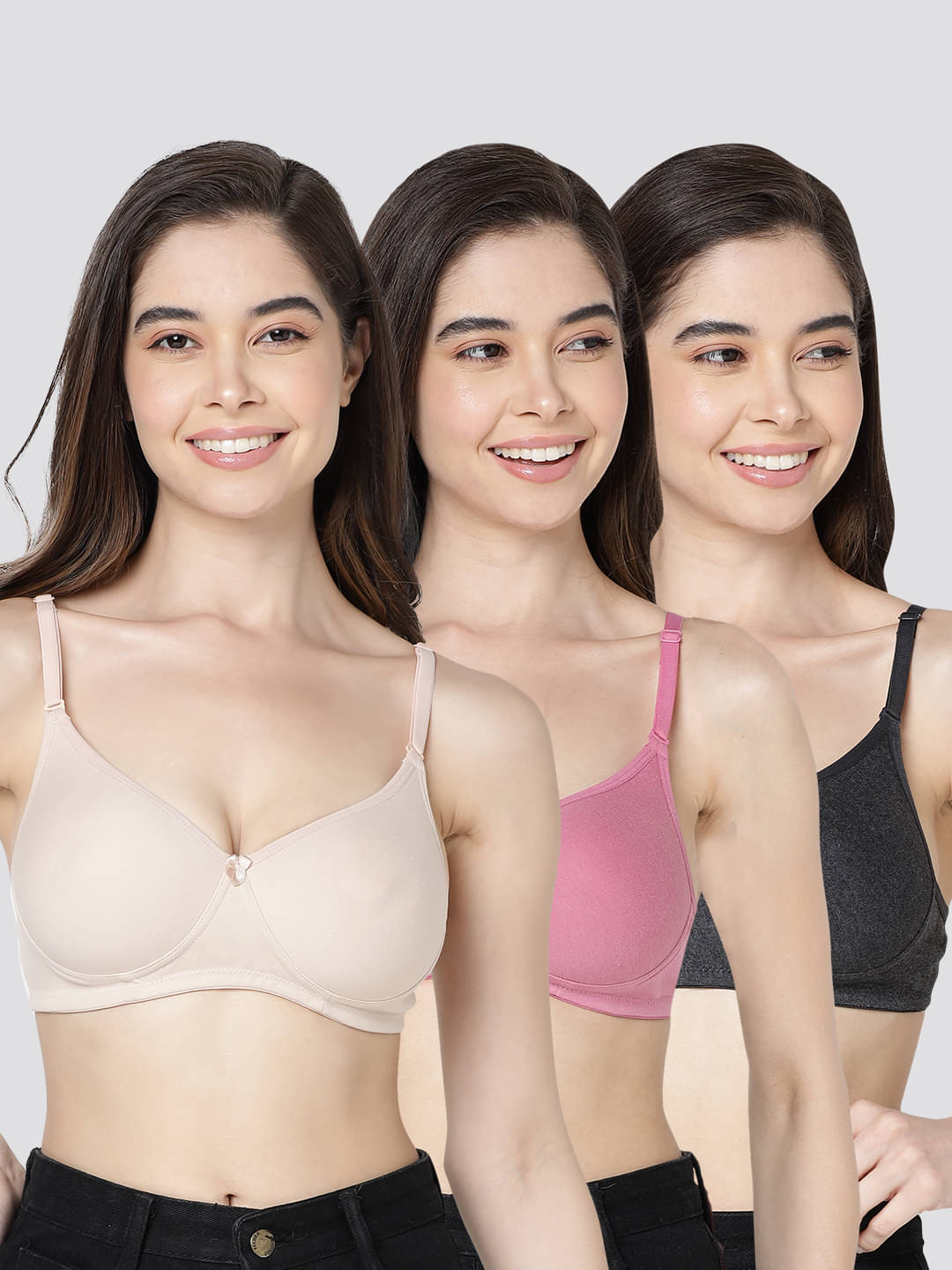 Kalyani Pack of 3 Cotton Blend Lightly Padded Women's T-Shirt Bra ( Multicolor ) EMILY Kalyani Pack of 3 Cotton Blend Lightly Padded Women's T-Shirt Bra ( Multicolor ) EMILY