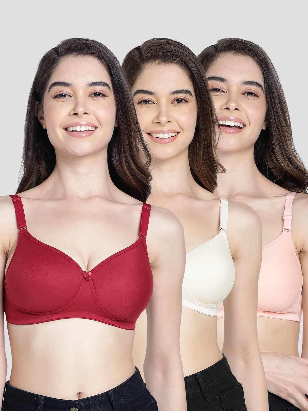     			Kalyani Pack of 3 Cotton Blend Lightly Padded Women's Everyday Bra ( Multicolor ) CHERRY