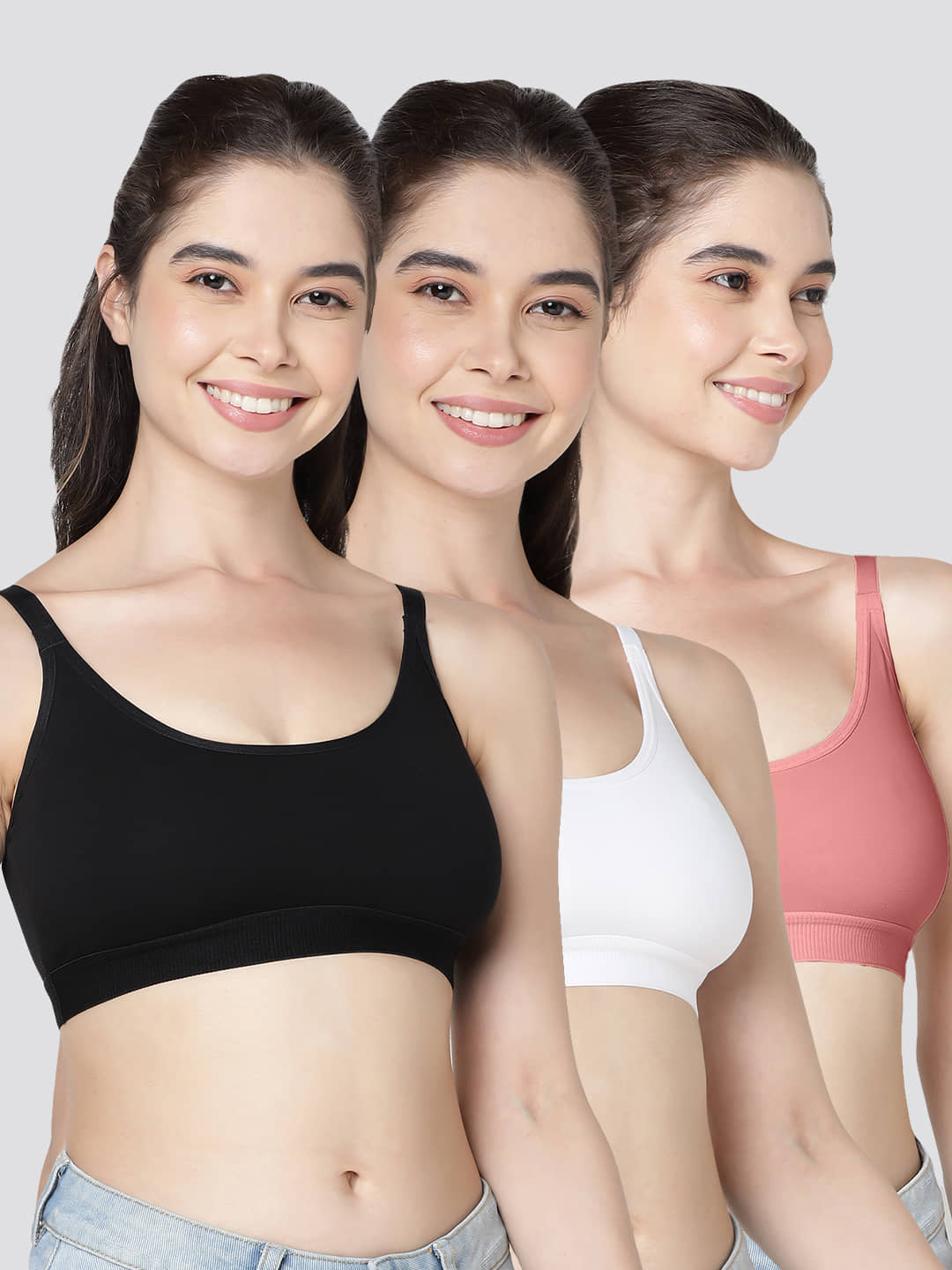 Kalyani Pack of 3 Cotton Blend Non Padded Women's Teenage Bra ( Multicolor ) CATHY