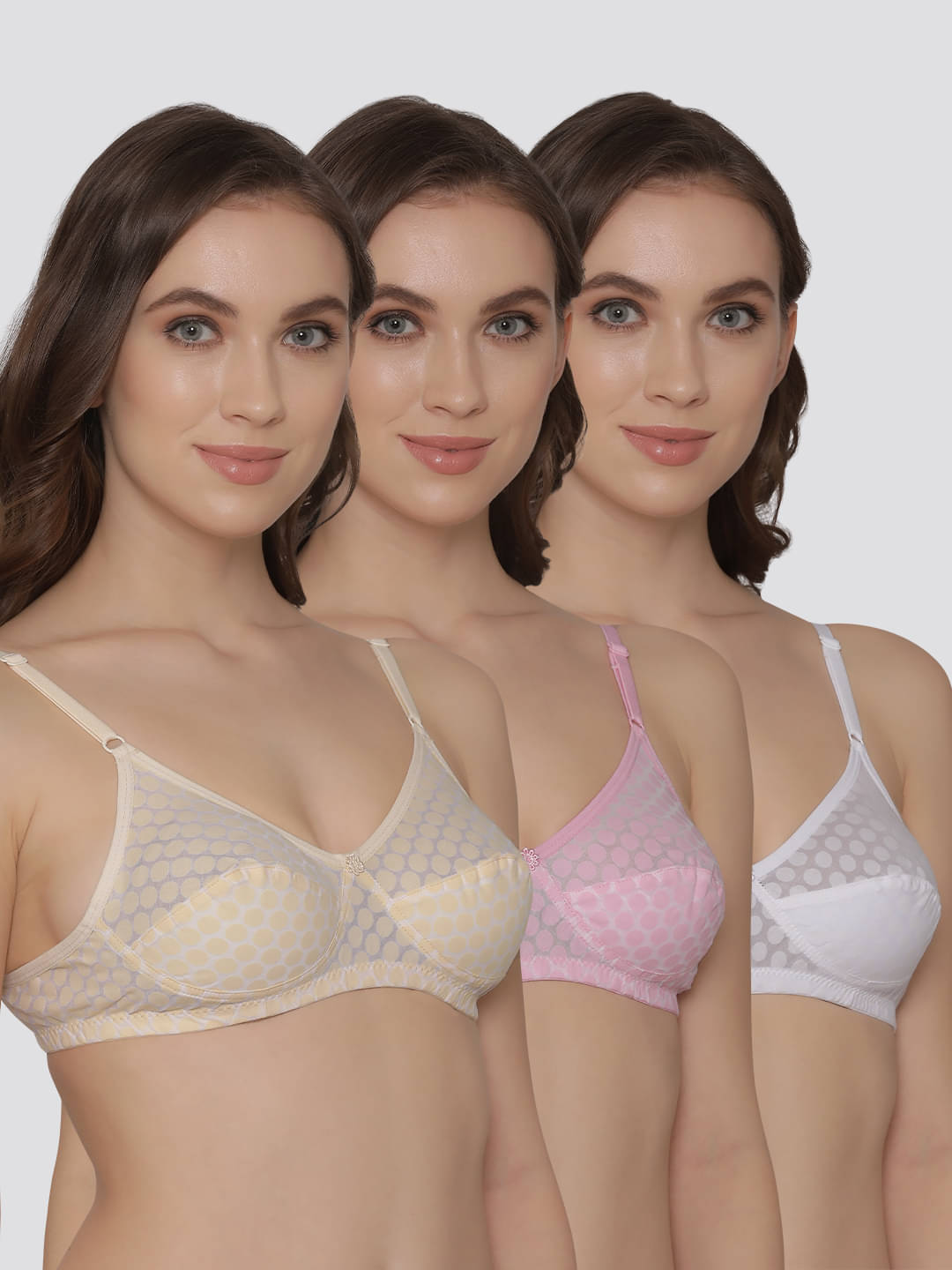     			Kalyani Pack of 3 Cotton Blend Non Padded Women's Everyday Bra ( Multicolor ) MOON
