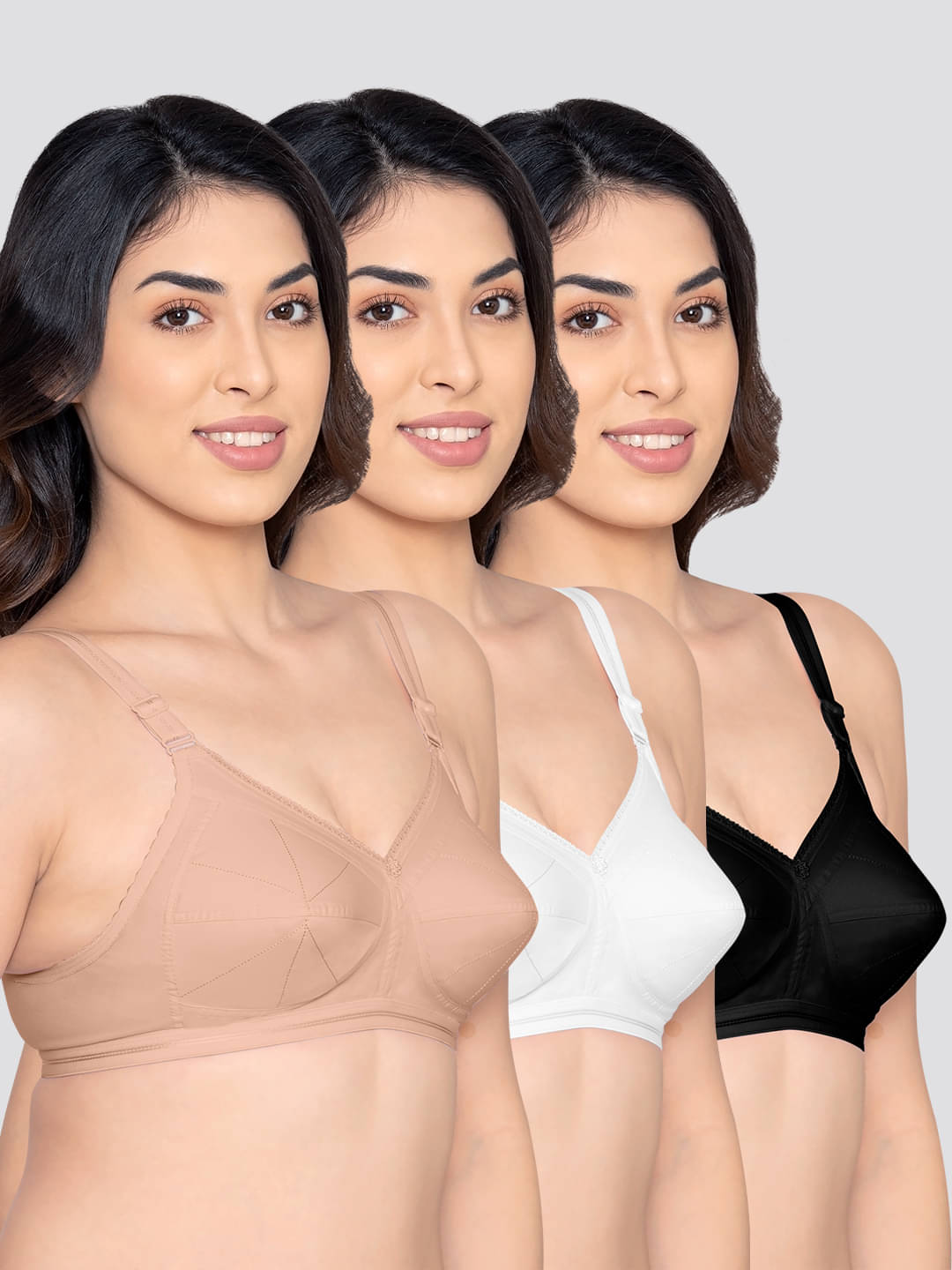     			Kalyani Pack of 3 Cotton Blend Non Padded Women's Everyday Bra ( Multicolor ) DAMINI