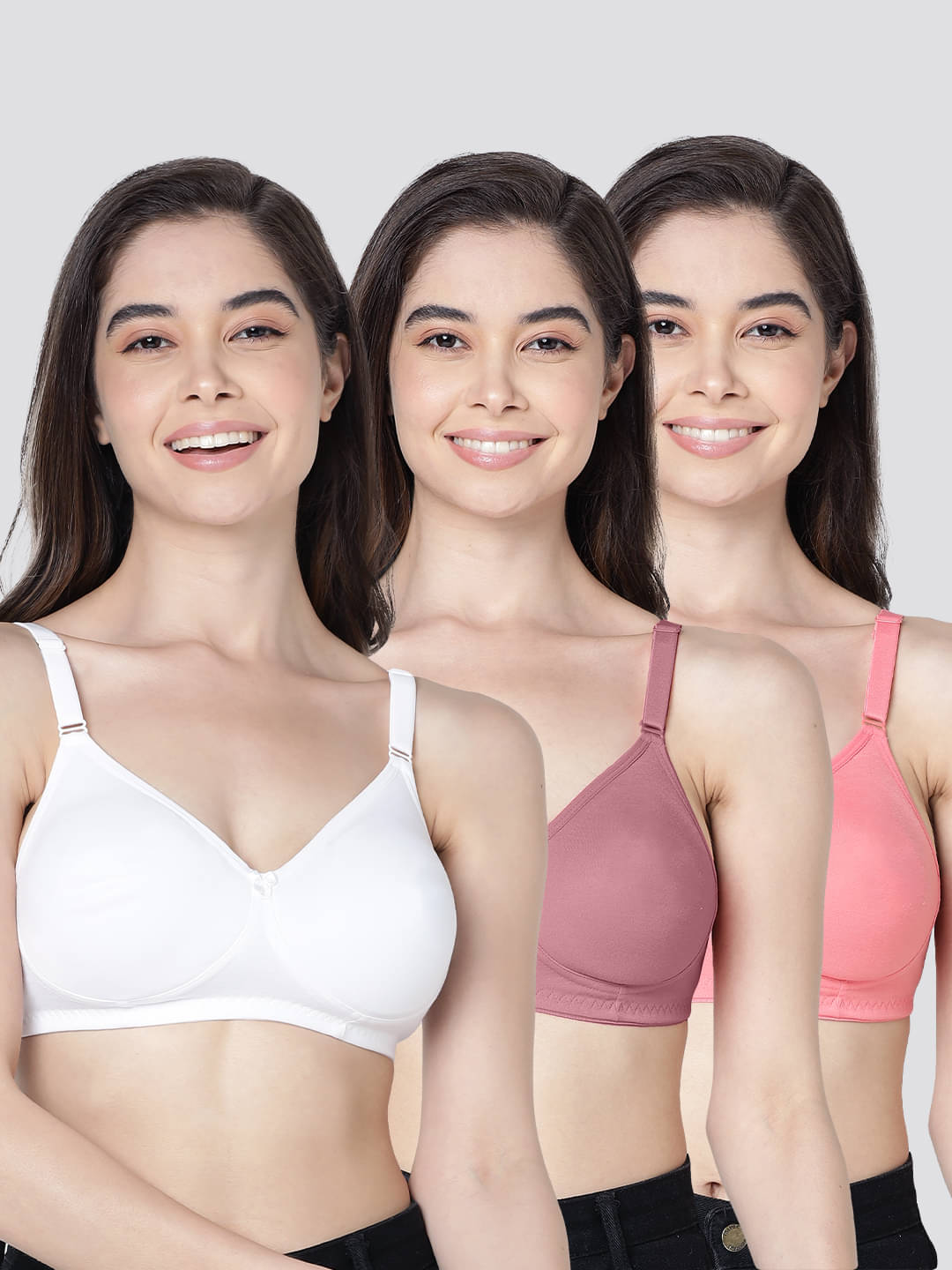 Kalyani Pack of 3 Cotton Blend Non Padded Women's T-Shirt Bra ( Multicolor ) EVLYN Kalyani Pack of 3 Cotton Blend Non Padded Women's T-Shirt Bra ( Multicolor ) EVLYN