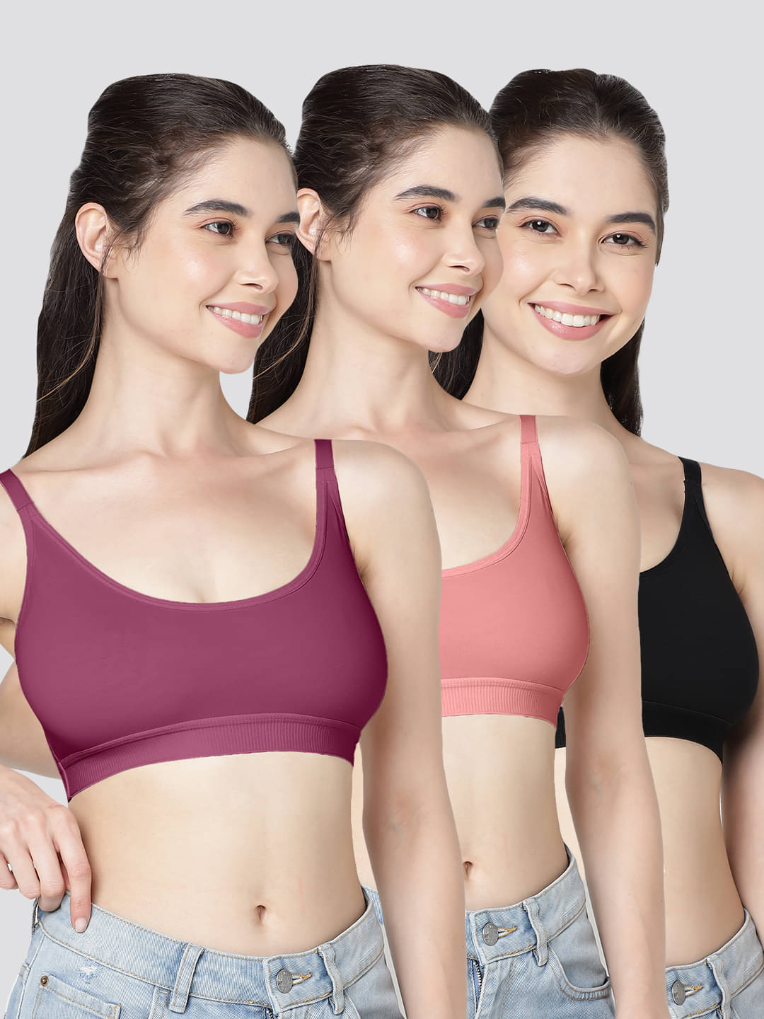     			Kalyani Pack of 3 Cotton Blend Non Padded Women's Teenage Bra ( Multicolor ) CATHY