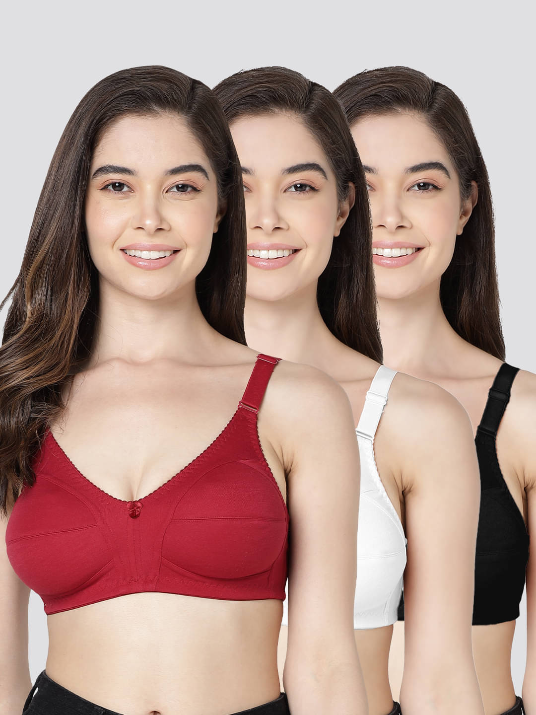 Kalyani Pack of 3 Cotton Blend Non Padded Women's Minimizer Bra ( Multicolor ) ANAYA Kalyani Pack of 3 Cotton Blend Non Padded Women's Minimizer Bra ( Multicolor ) ANAYA