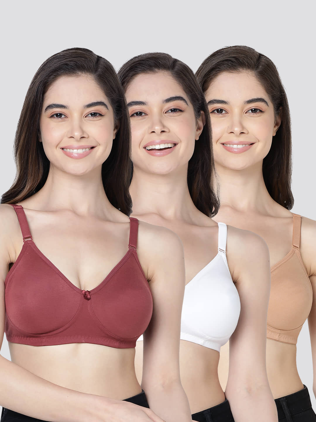 Kalyani Pack of 3 Cotton Blend Non Padded Women's T-Shirt Bra ( Multicolor ) EVLYN