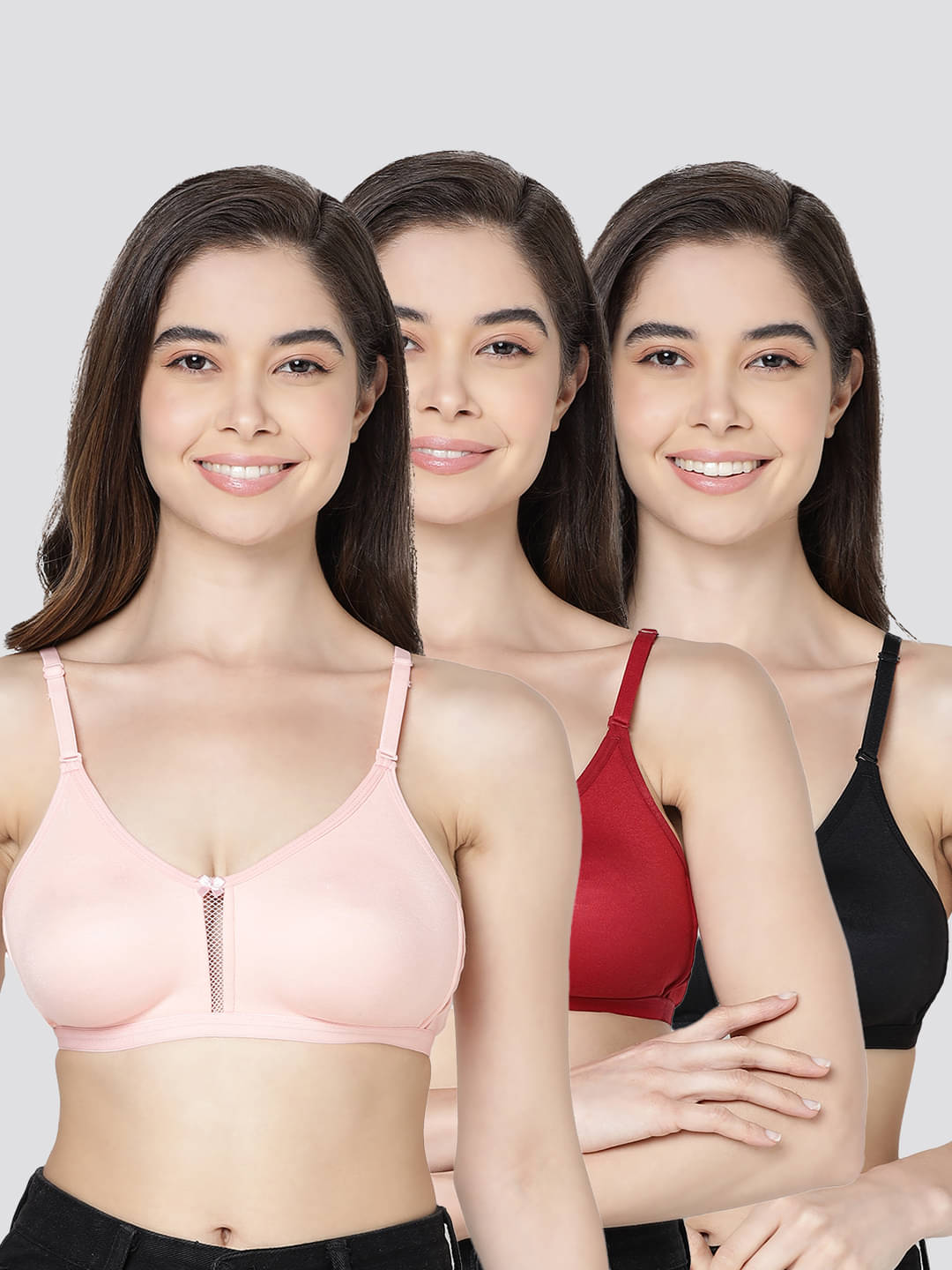 Kalyani Pack of 3 Cotton Blend Non Padded Women's Plunge Bra ( Multicolor ) GLORIA Kalyani Pack of 3 Cotton Blend Non Padded Women's Plunge Bra ( Multicolor ) GLORIA