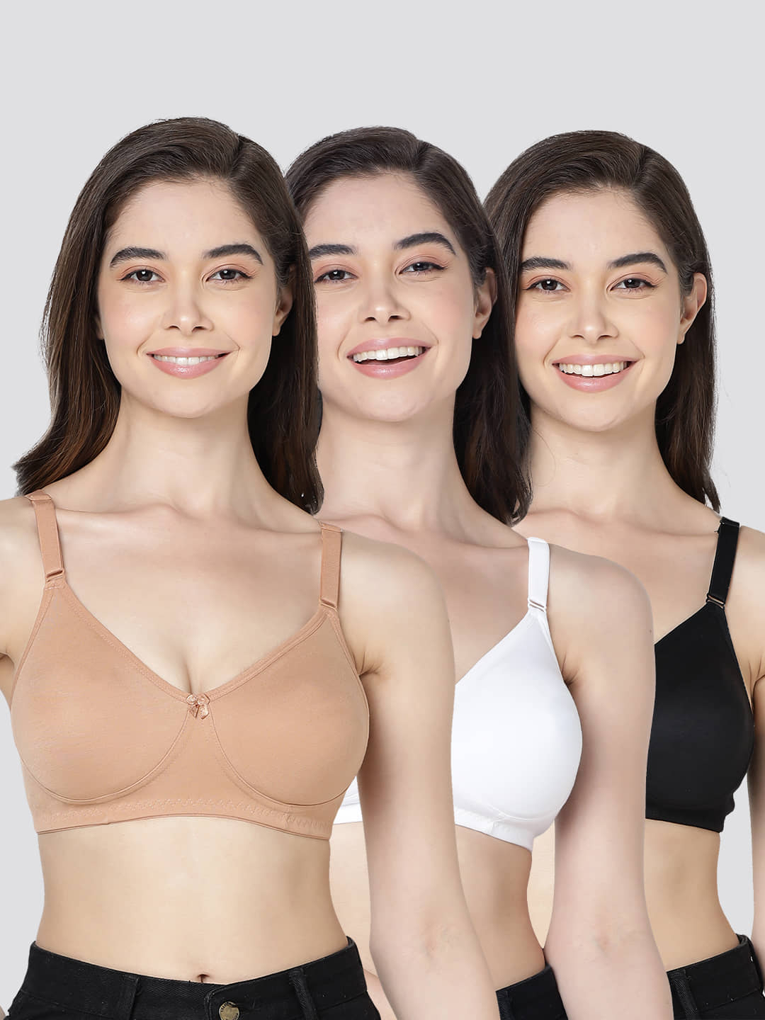 Kalyani Pack of 3 Cotton Blend Non Padded Women's T-Shirt Bra ( Multicolor ) EVLYN