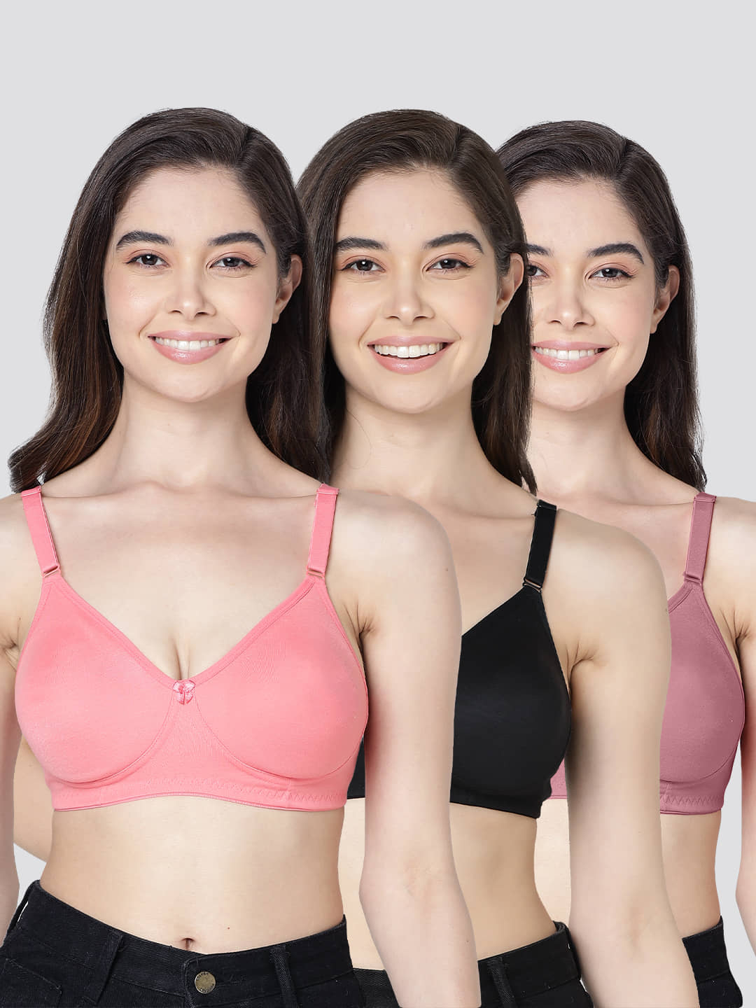 Kalyani Pack of 3 Cotton Blend Non Padded Women's T-Shirt Bra ( Multicolor ) EVLYN