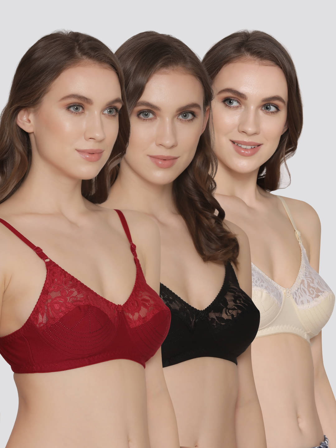 Kalyani Pack of 3 Net Non Padded Women's Everyday Bra ( Multicolor ) DEEPALI Kalyani Pack of 3 Net Non Padded Women's Everyday Bra ( Multicolor ) DEEPALI