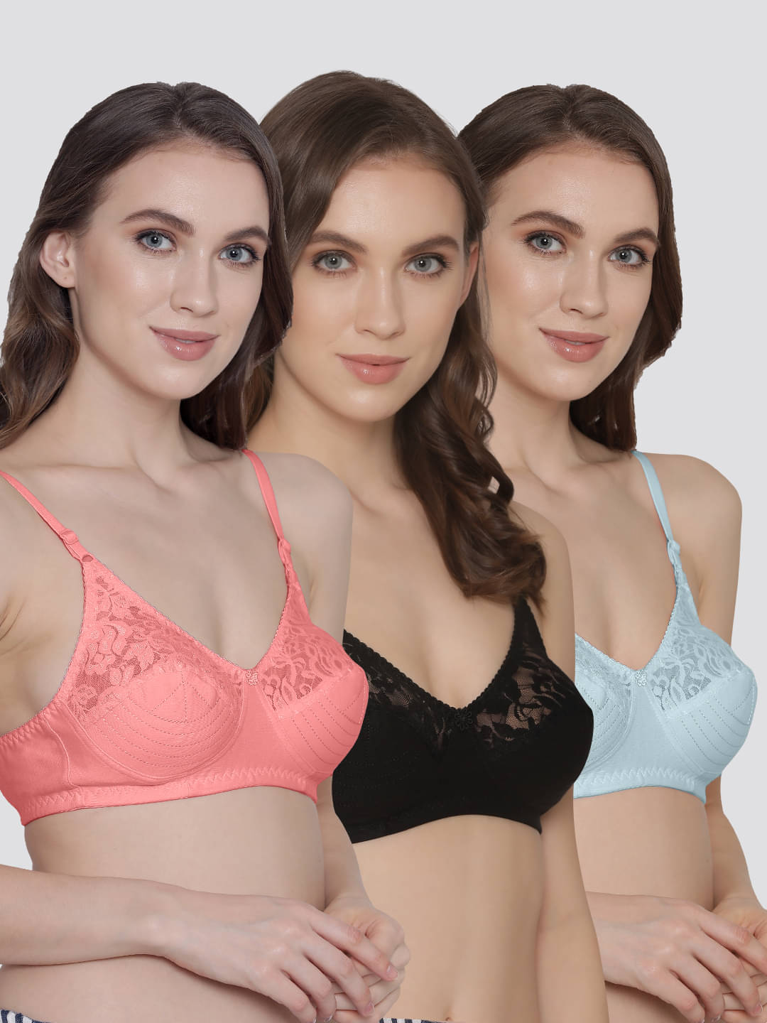     			Kalyani Pack of 3 Net Non Padded Women's Everyday Bra ( Multicolor ) DEEPALI