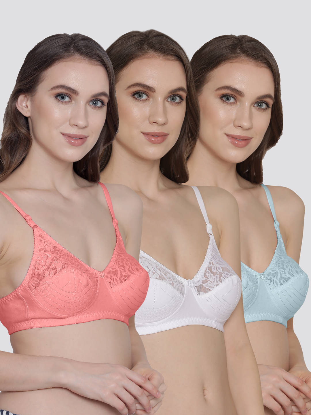     			Kalyani Pack of 3 Net Non Padded Women's Everyday Bra ( Multicolor ) DEEPALI