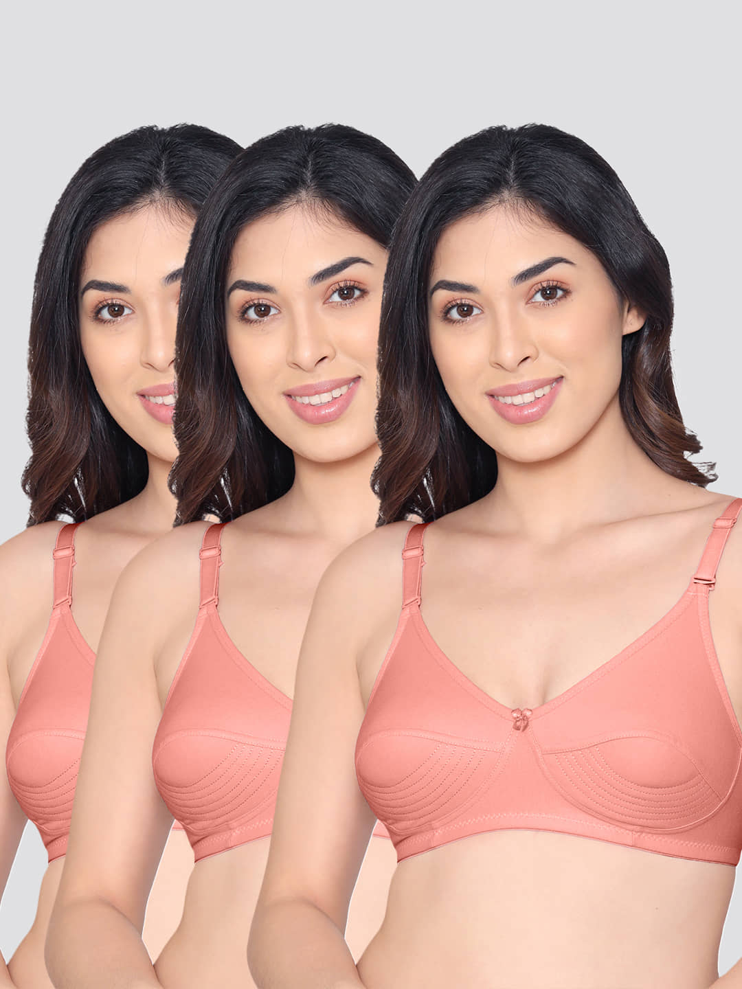 Kalyani Pack of 3 Cotton Blend Non Padded Women's Everyday Bra ( Orange ) PRANIKA