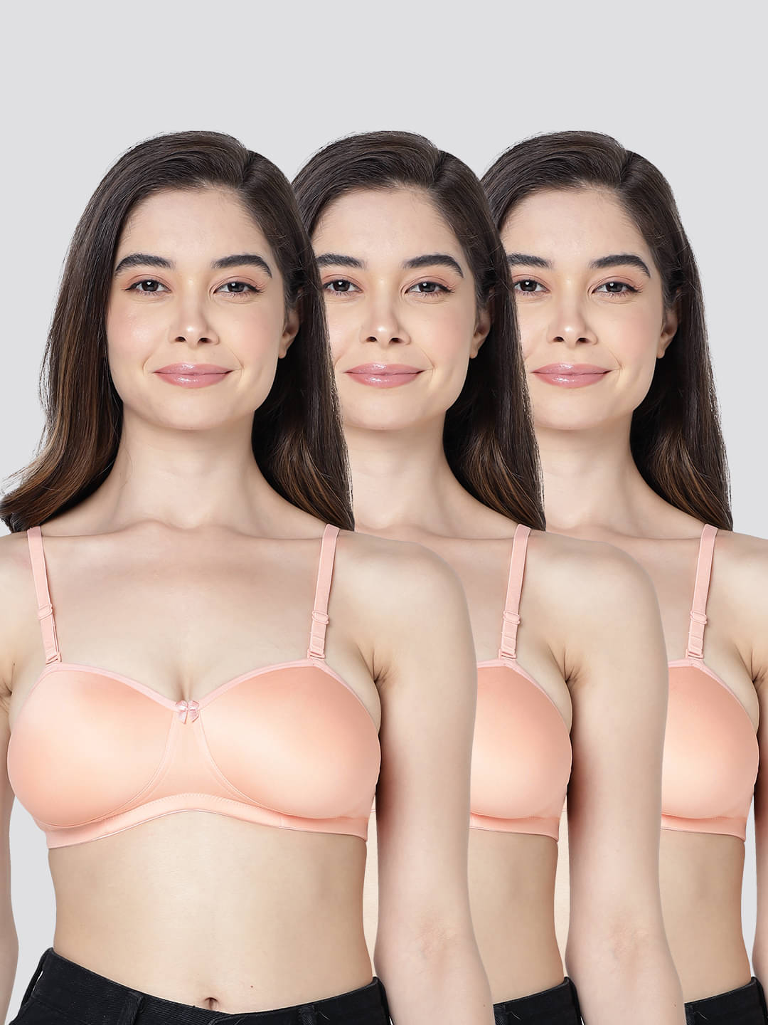 Kalyani Pack of 3 Cotton Blend Lightly Padded Women's Balconette Bra ( Peach ) LESLIE     			Kalyani Pack of 3 Cotton Blend Lightly Padded Women's Balconette Bra ( Peach ) LESLIE