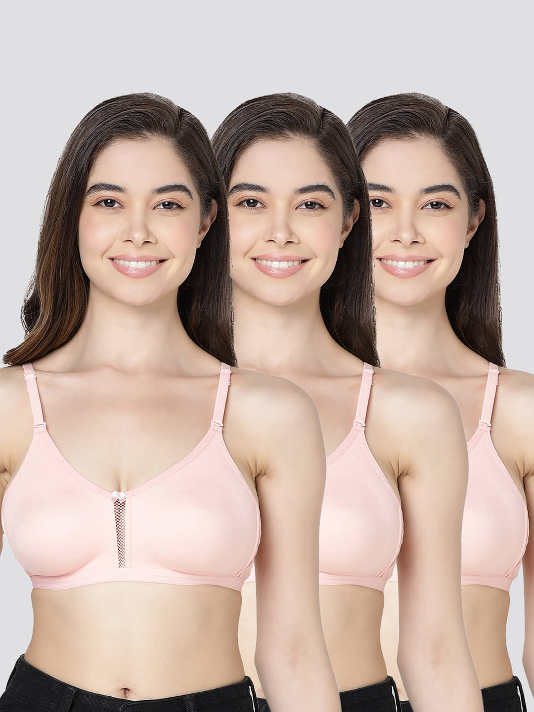     			Kalyani Pack of 3 Cotton Blend Non Padded Women's T-Shirt Bra ( Peach ) GLORIA