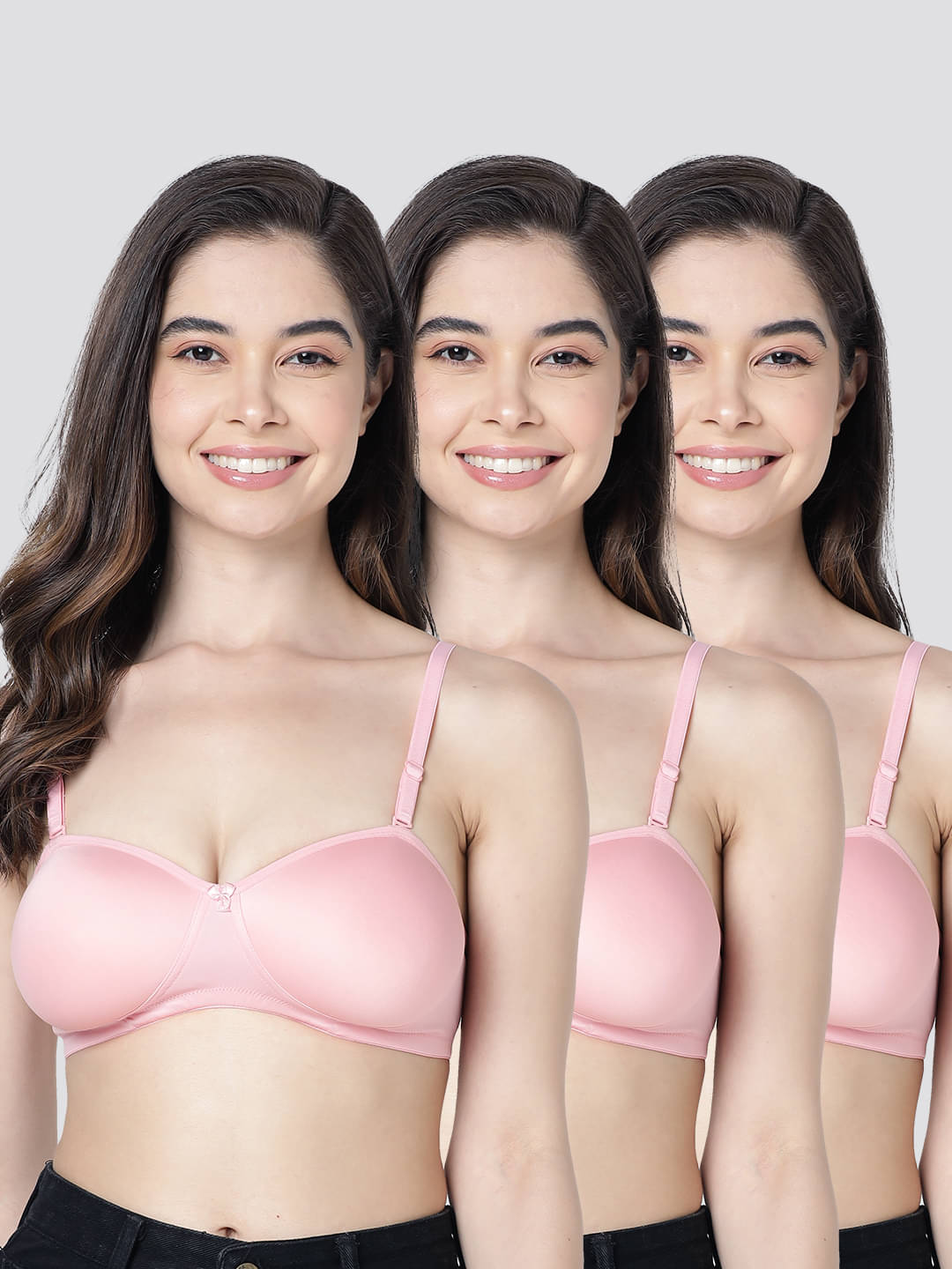 Kalyani Pack of 3 Cotton Blend Lightly Padded Women's Balconette Bra ( Pink ) LESLIE Kalyani Pack of 3 Cotton Blend Lightly Padded Women's Balconette Bra ( Pink ) LESLIE