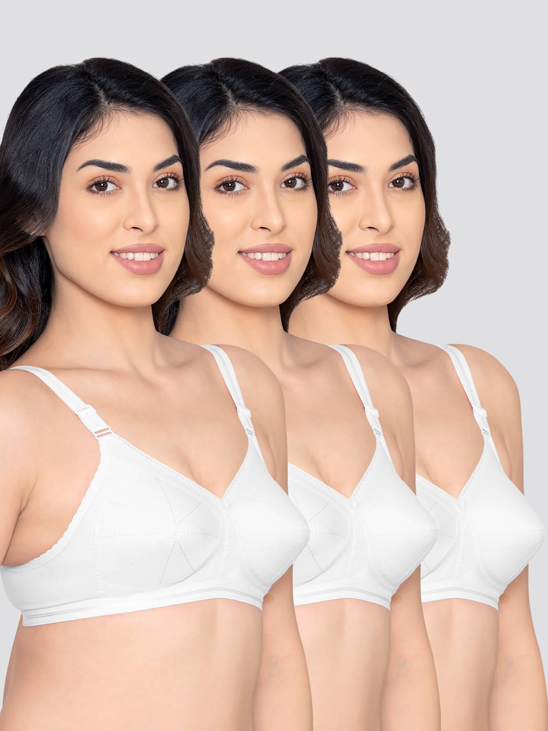 Kalyani Pack of 3 Cotton Blend Non Padded Women's Everyday Bra ( White ) DAMINI     			Kalyani Pack of 3 Cotton Blend Non Padded Women's Everyday Bra ( White ) DAMINI