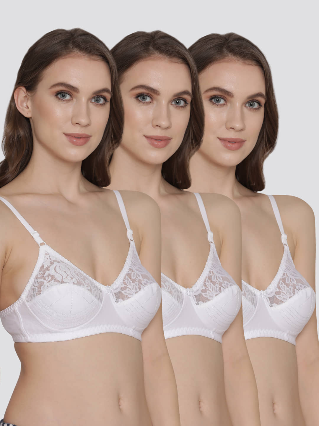 Kalyani Pack of 3 Net Non Padded Women's Everyday Bra ( White ) DEEPALI