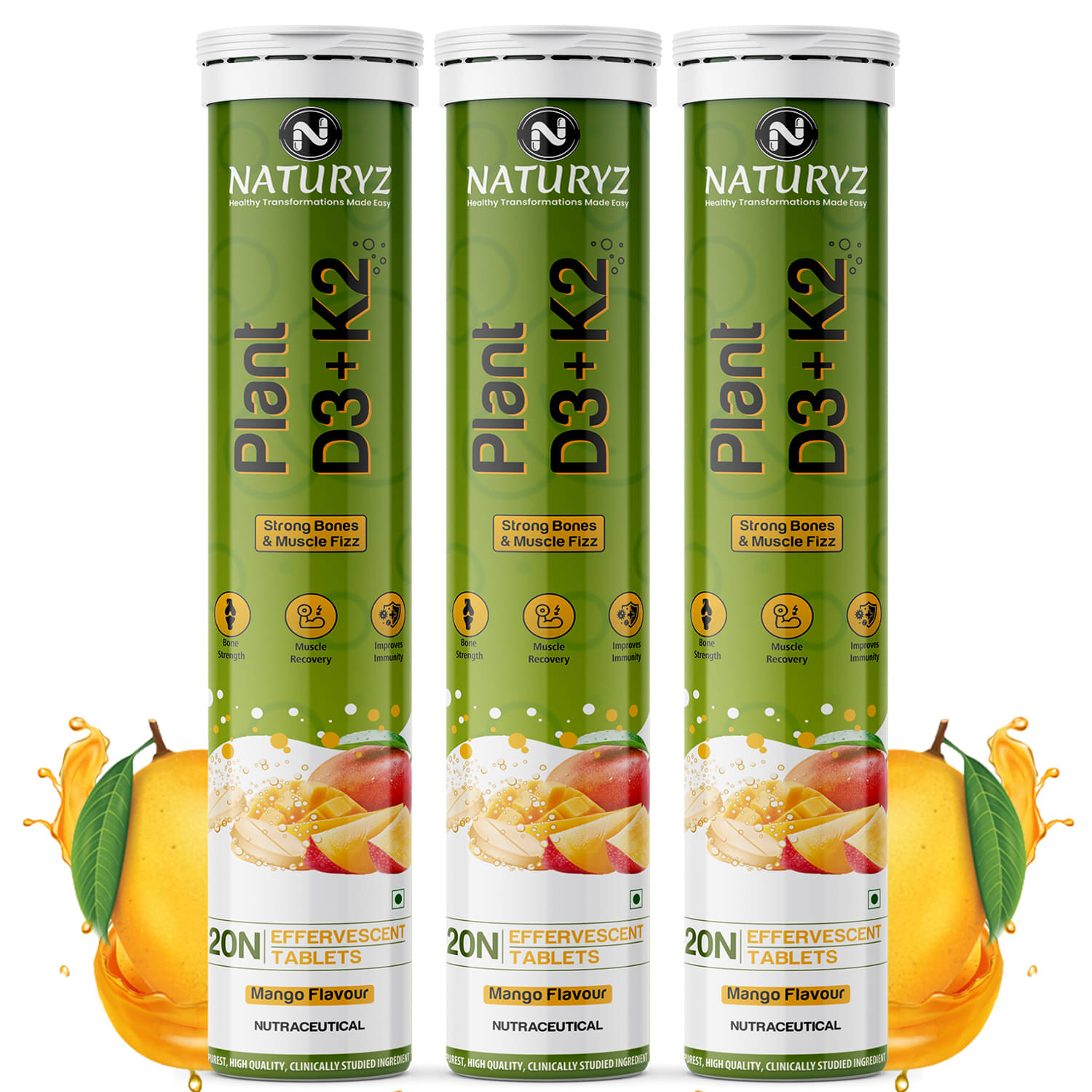     			NATURYZ 100% Plant Vitamin D3 K2, Supports Stronger Immunity, Bone & Heart Health - 60 Tablets