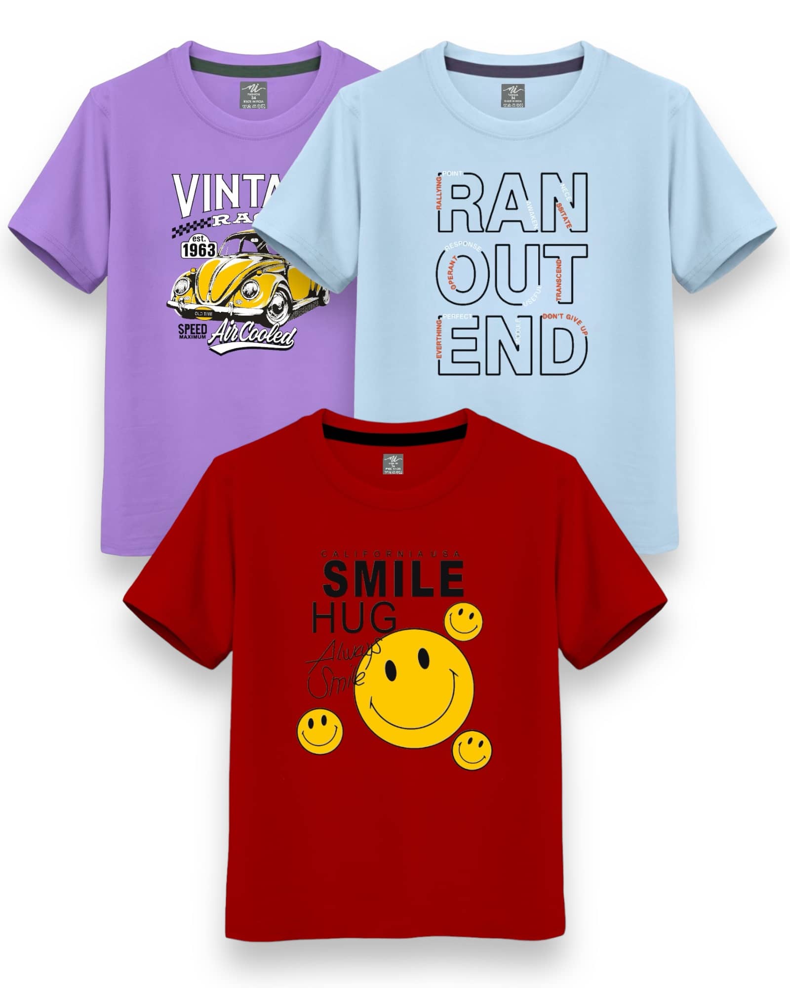 NI FASHION Pack of 3 Boys Cotton Blend T-Shirt ( Multi Color )