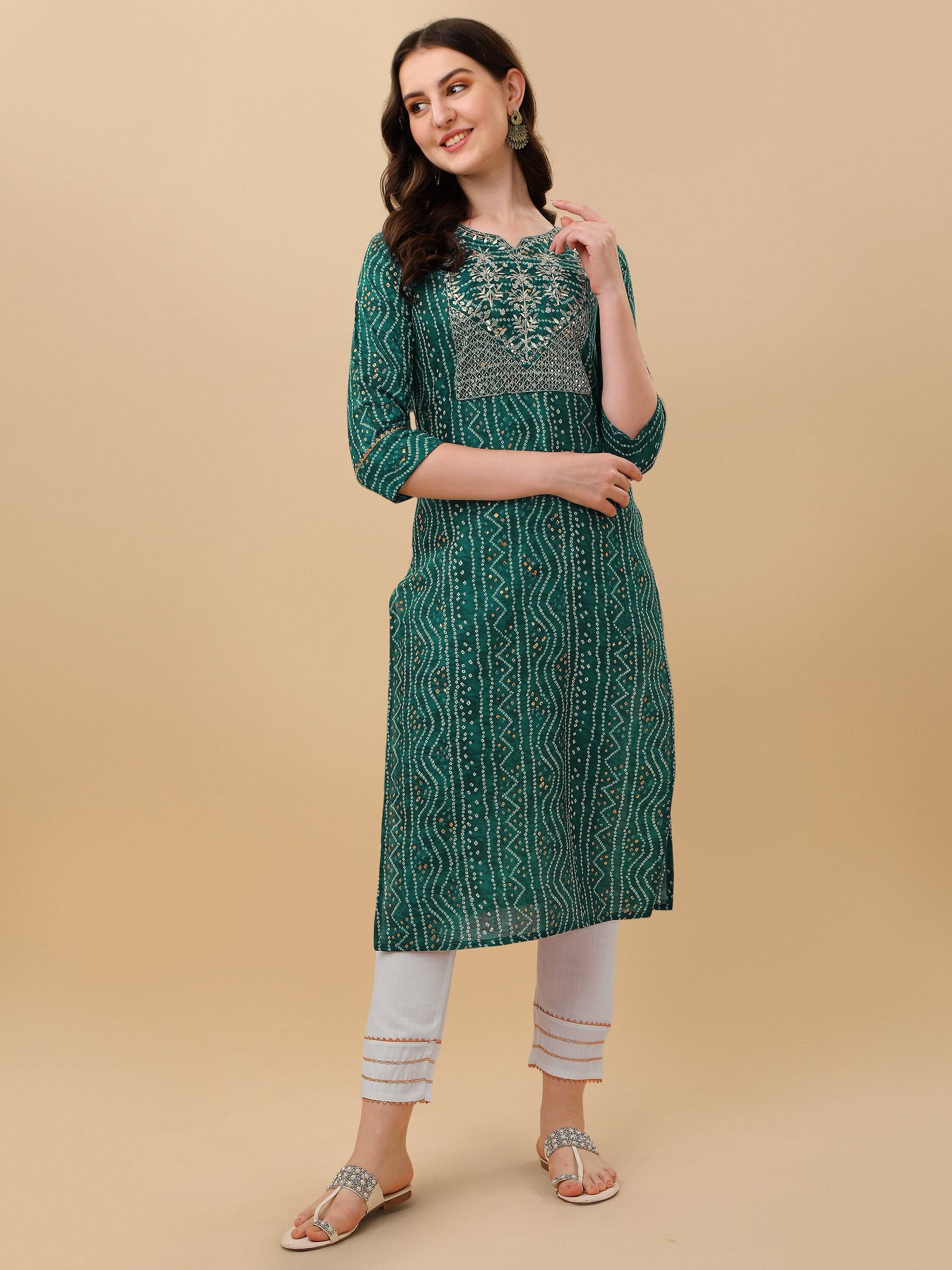 TRAHIMAM Cotton Blend Printed Kurti With Pants Women's Stitched Salwar Suit - Green ( Pack of 1 ) TRAHIMAM Cotton Blend Printed Kurti With Pants Women's Stitched Salwar Suit - Green ( Pack of 1 )